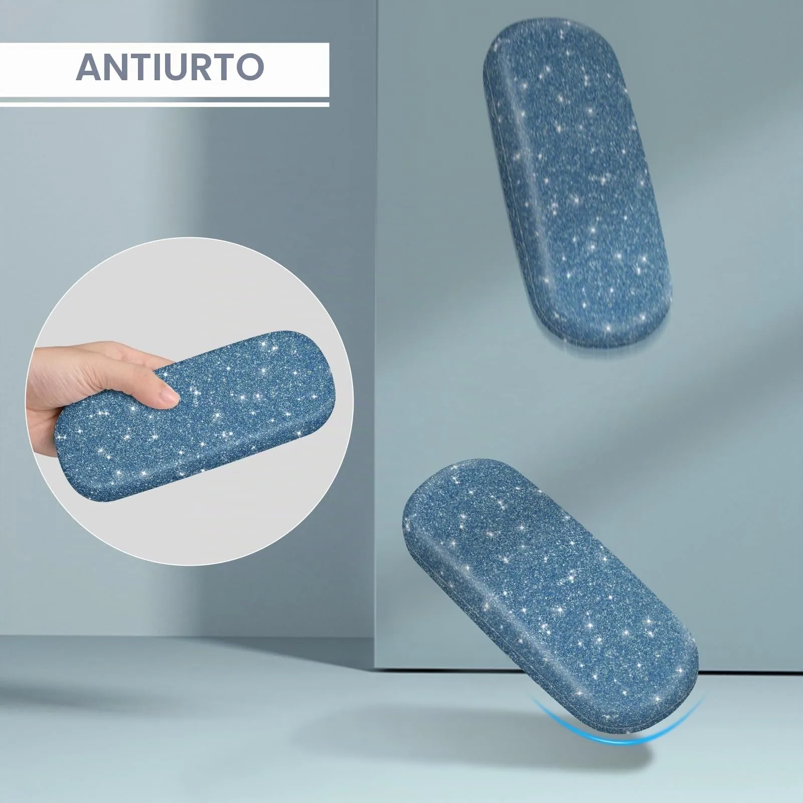 FINTIE Custodia Occhiali Rigida in Ecopelle Glitter Blu - immagine 6