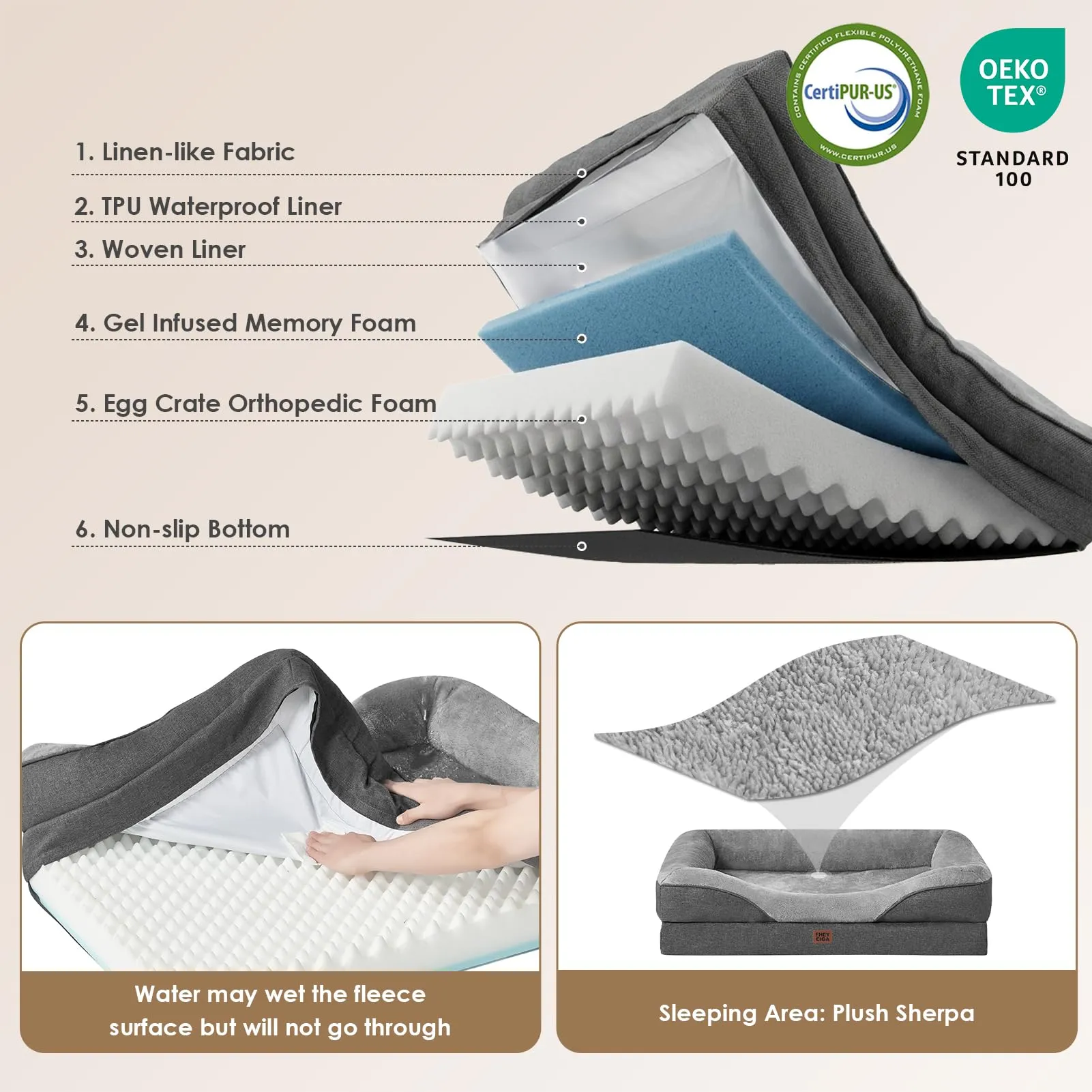 EHEYCIGA Cuccia Cane Interno Taglia Grande, 91x68x17.5cm, Grigio Scuro - immagine 2