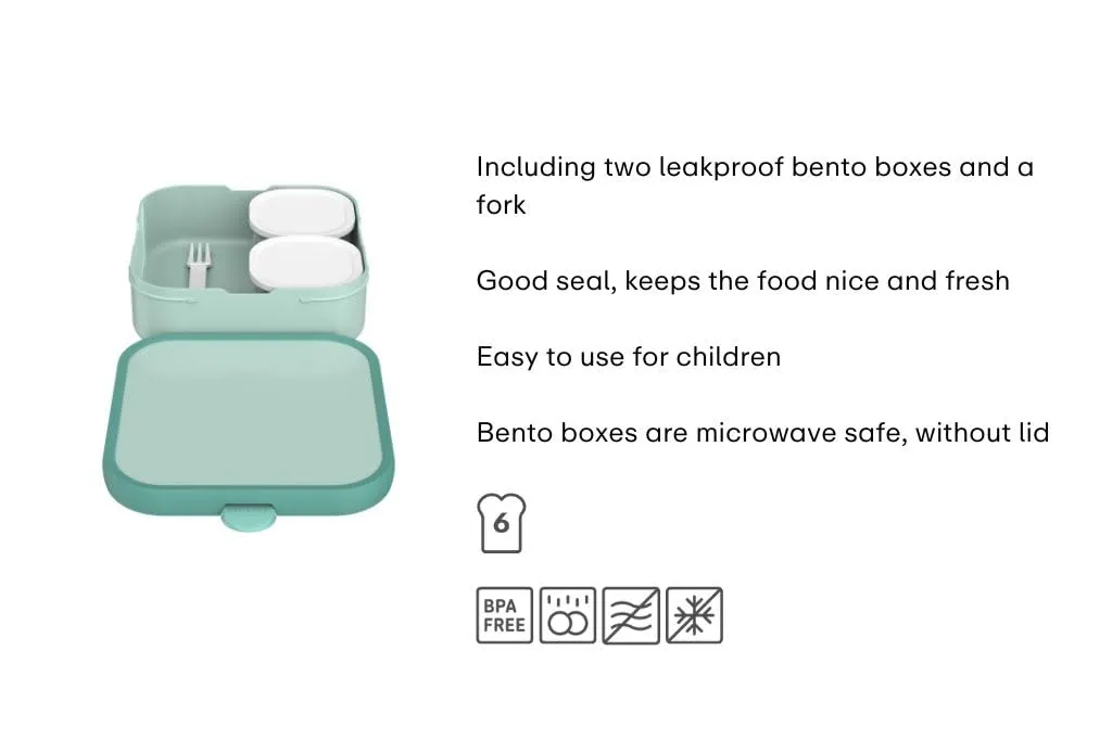 Mepal Campus Porta Pranzo Bento Grande, 2 Scatole Rimovibili e Forchetta, 1650 ml, Cool Mint - immagine 3