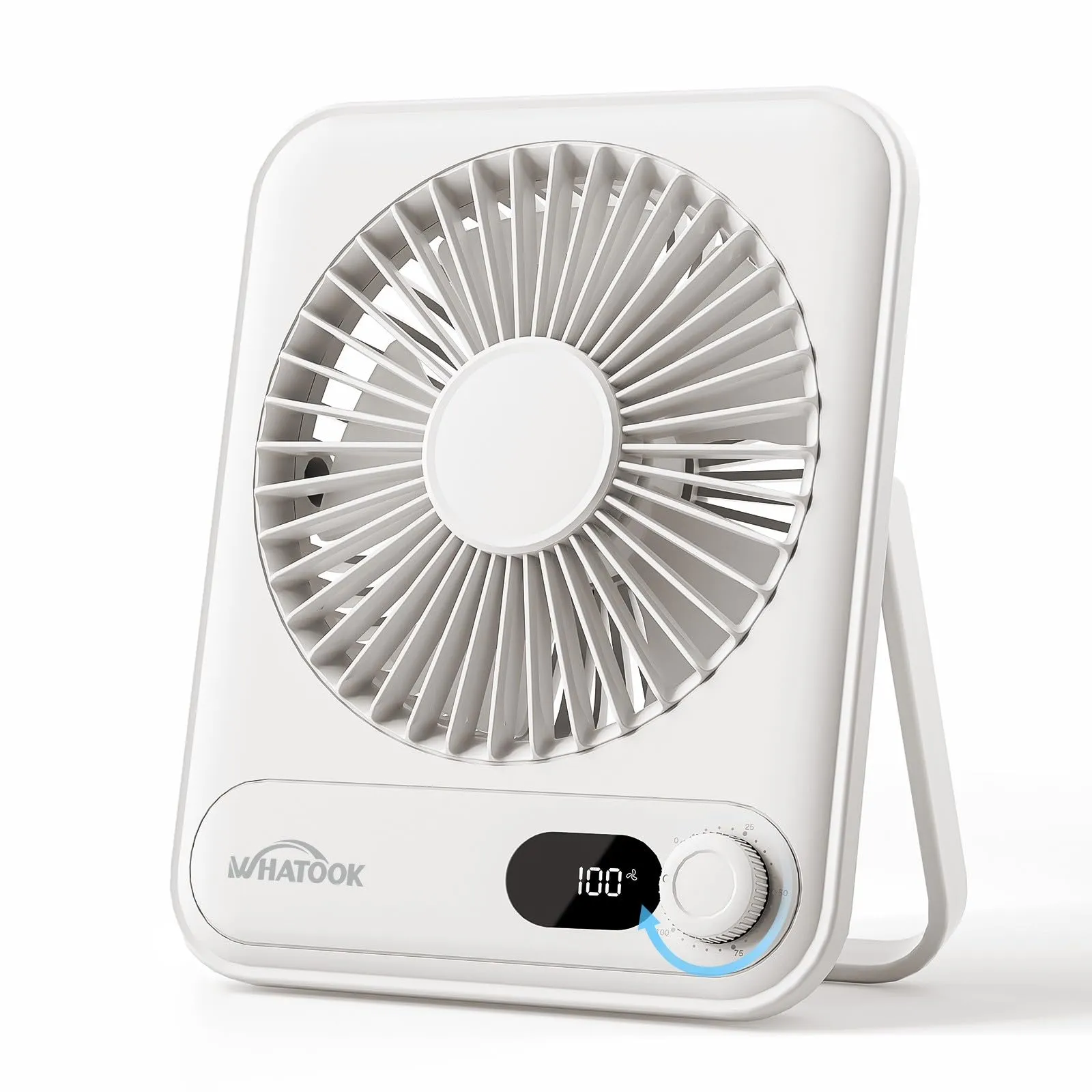 WHATOOK Mini Ventilatore da Tavolo Ricaricabile 5000mAh, Bianco - immagine 1