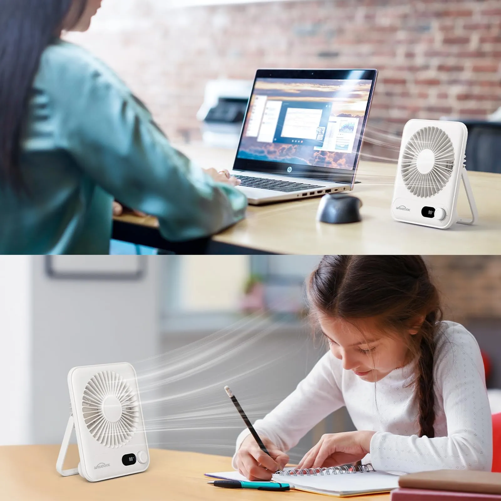 WHATOOK Mini Ventilatore da Tavolo Ricaricabile 5000mAh, Bianco - immagine 8