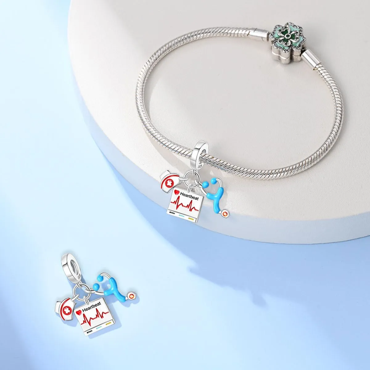 KUNSIR Bead Charm in Argento Sterling 925 con Cubic Zirconia, Compatibile con Braccialetti e Collane Europei - immagine 3