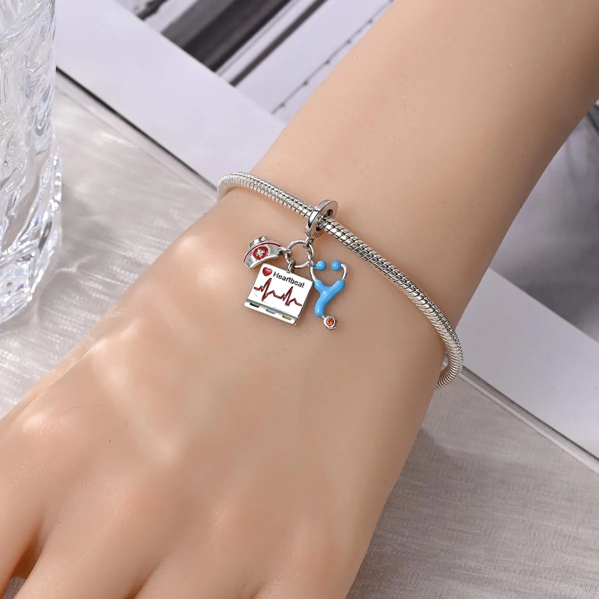 KUNSIR Bead Charm in Argento Sterling 925 con Cubic Zirconia, Compatibile con Braccialetti e Collane Europei - immagine 4