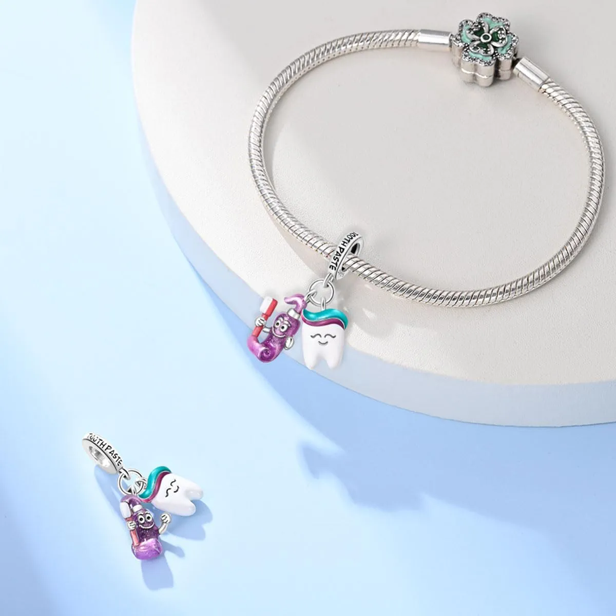KUNSIR Bead Charm in Argento Sterling 925 con Cubic Zirconia per Braccialetti e Collane Europei - immagine 3