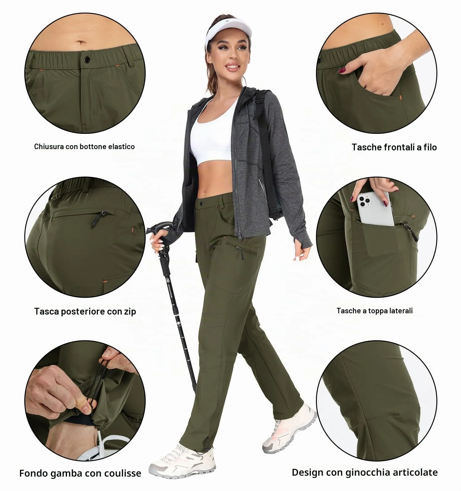 GymBrave Pantaloni Trekking Donna Cargo Capri 3/4 Estivi, Lungo Esercito, XXL - immagine 5