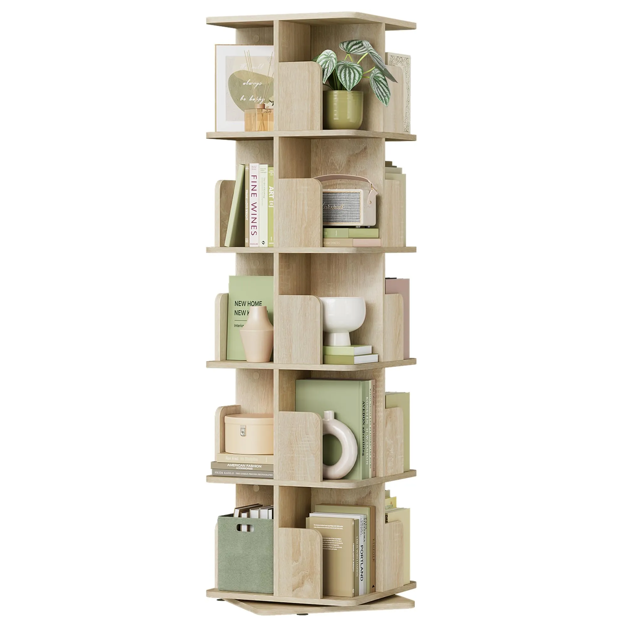 EUGAD Libreria Rotante a 5 Livelli, Scaffale d'Angolo a Pavimento, Rovere Chiaro - immagine 1