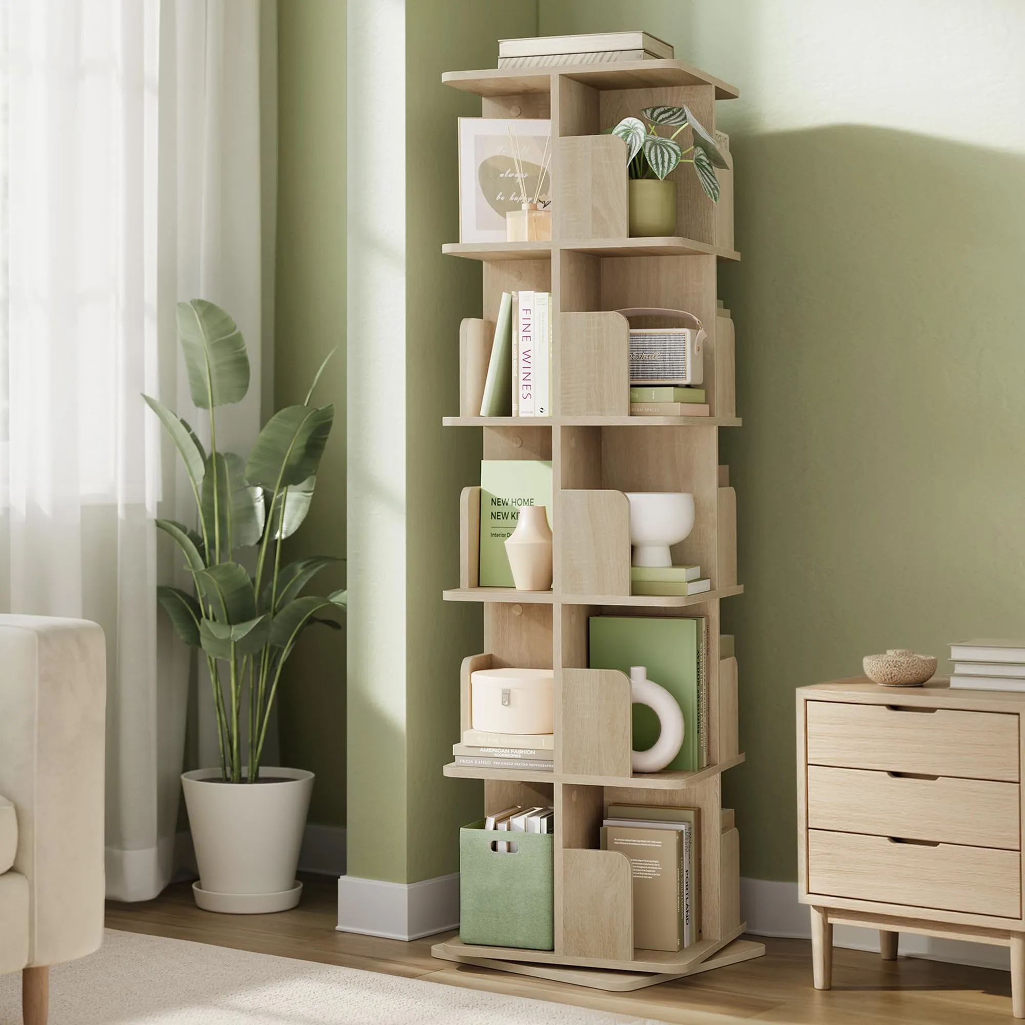 EUGAD Libreria Rotante a 5 Livelli, Scaffale d'Angolo a Pavimento, Rovere Chiaro - immagine 2