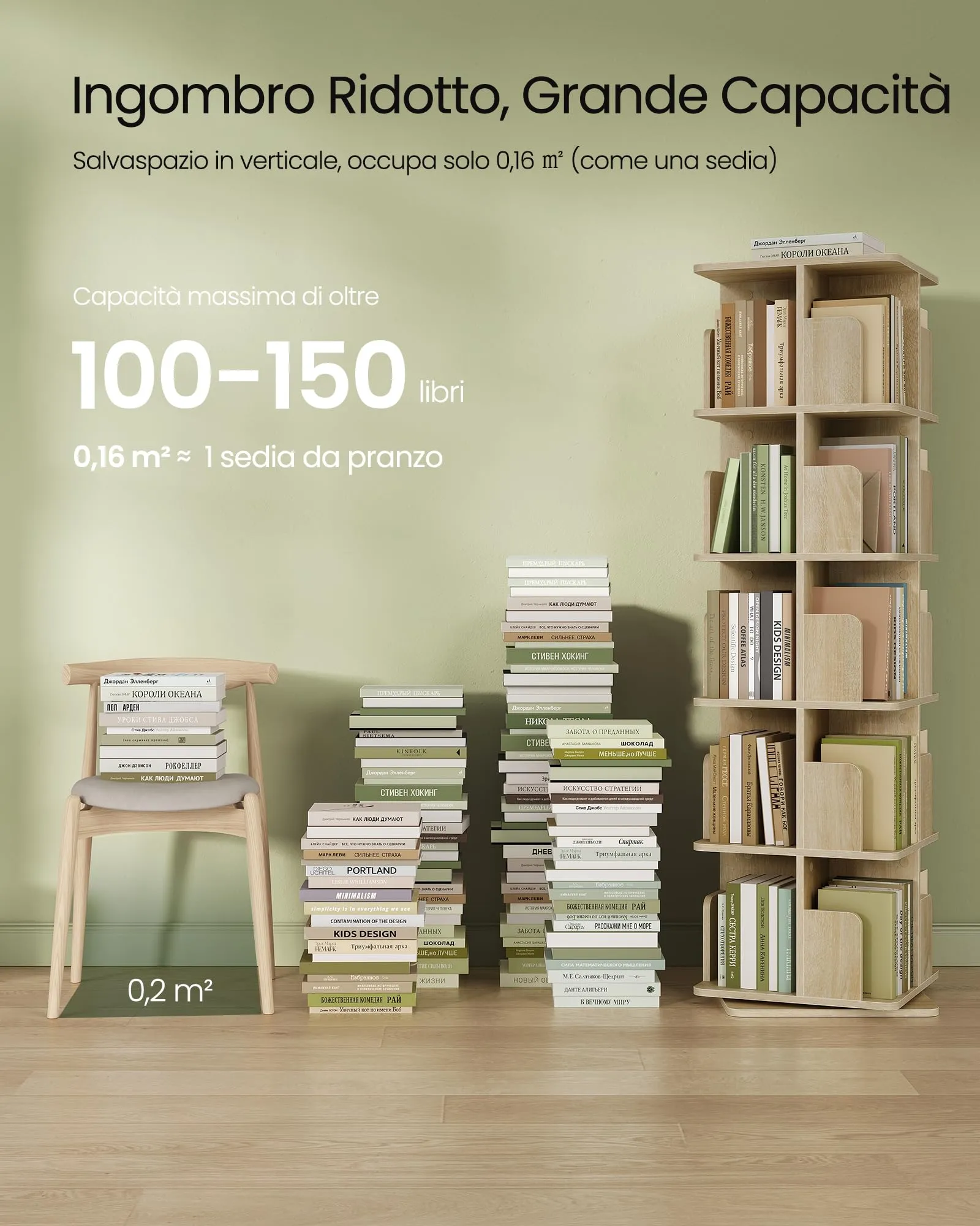 EUGAD Libreria Rotante a 5 Livelli, Scaffale d'Angolo a Pavimento, Rovere Chiaro - immagine 7