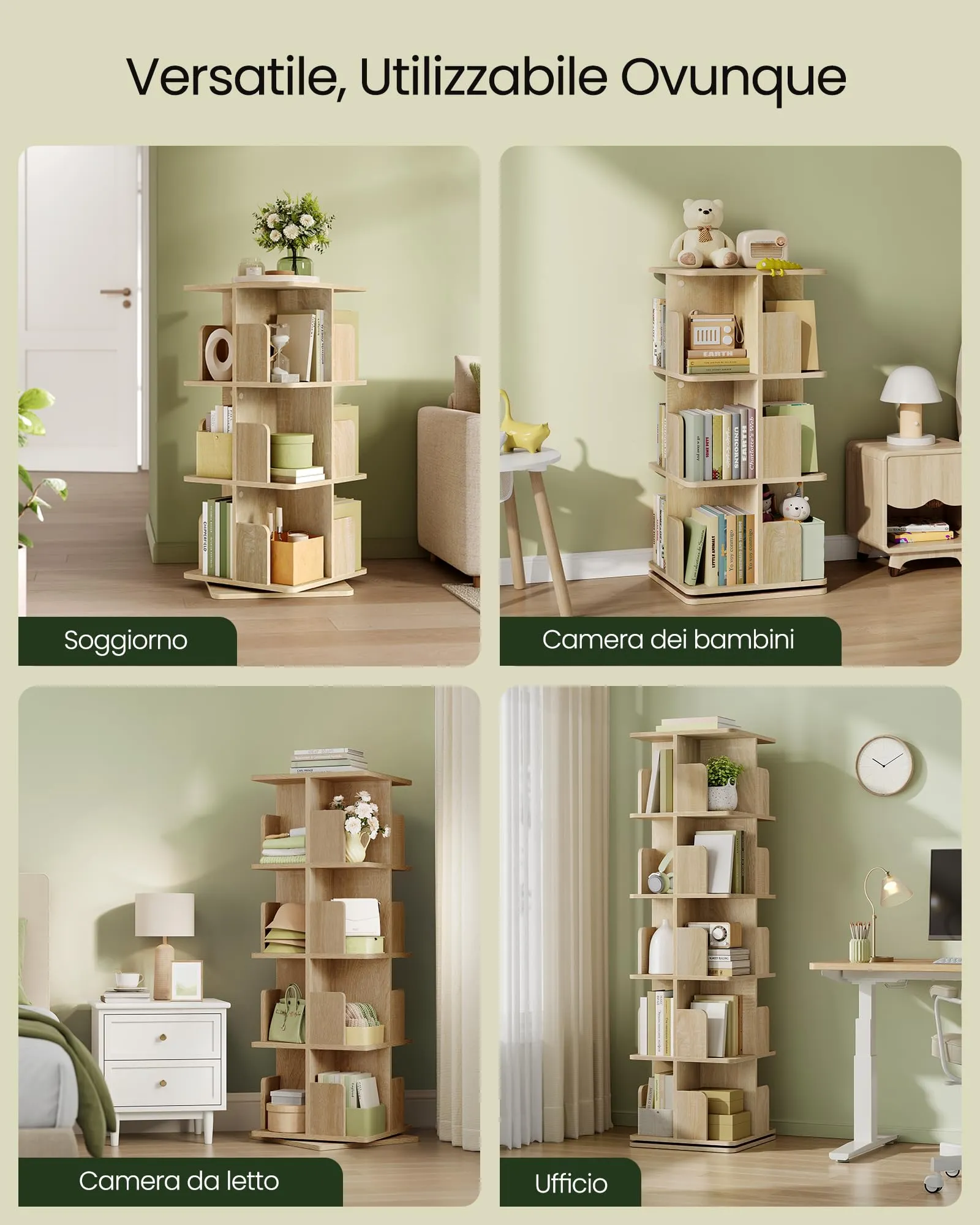 EUGAD Libreria Rotante a 5 Livelli, Scaffale d'Angolo a Pavimento, Rovere Chiaro - immagine 9