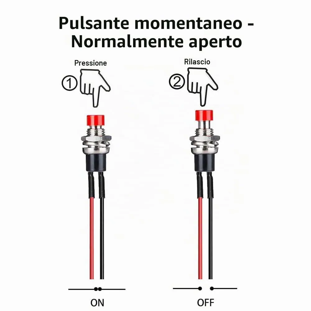 Gebildet Mini Pulsante Momentaneo Precablato 7mm, SPST Normalmente Aperto 2 pin, 3V-230V 1A (10 pezzi, giallo) - immagine 3