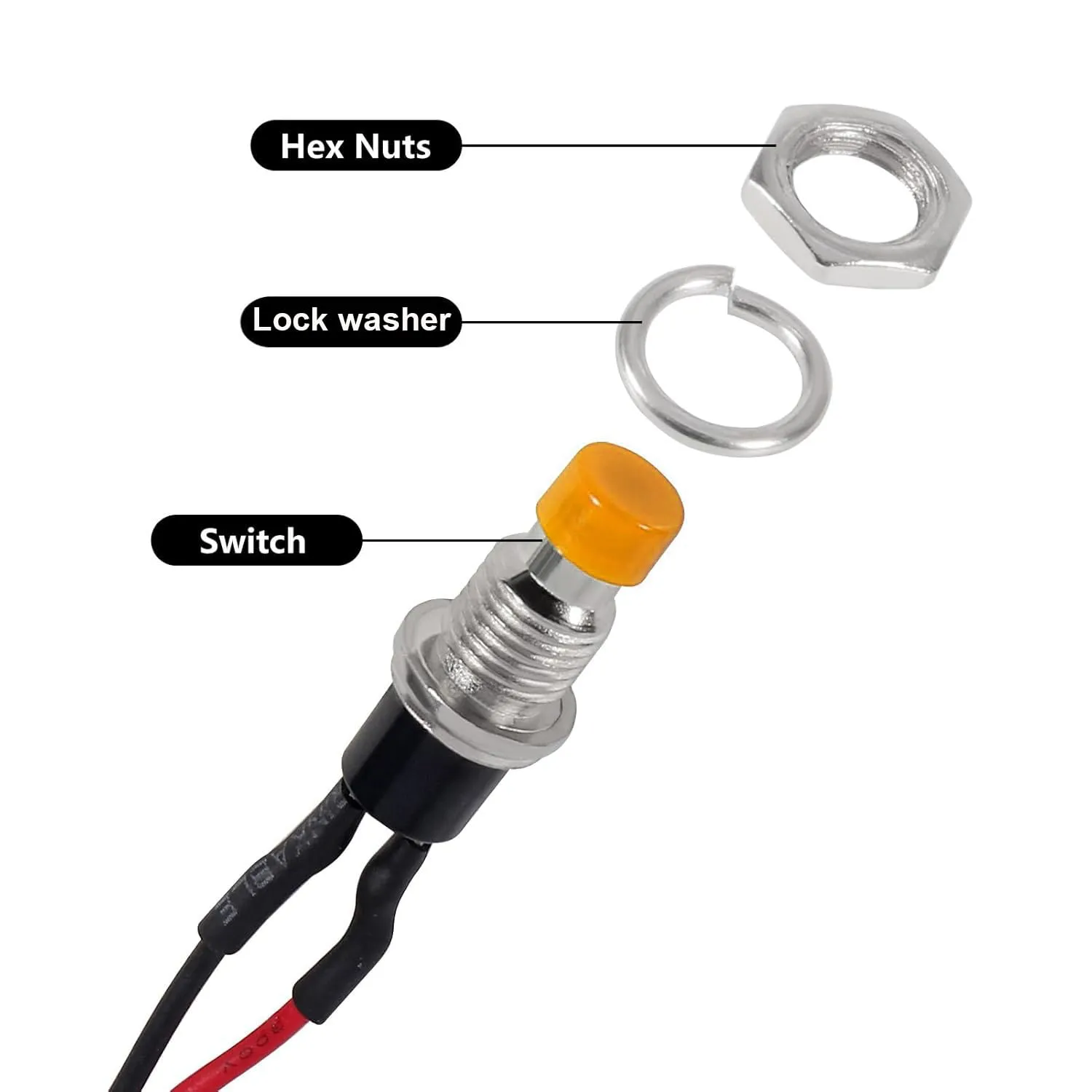 Gebildet 10 Pezzi Mini Pulsante Momentaneo Precablato 7mm, 3V-230V 1A, SPST 2 Pin Normalmente Aperto, Bianco - immagine 6