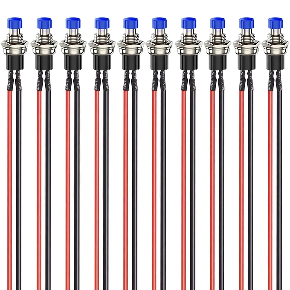 Gebildet 10 Pezzi Pulsante Momentaneo Precablato 7mm SPST 3V-230V/1A Blu - immagine 1