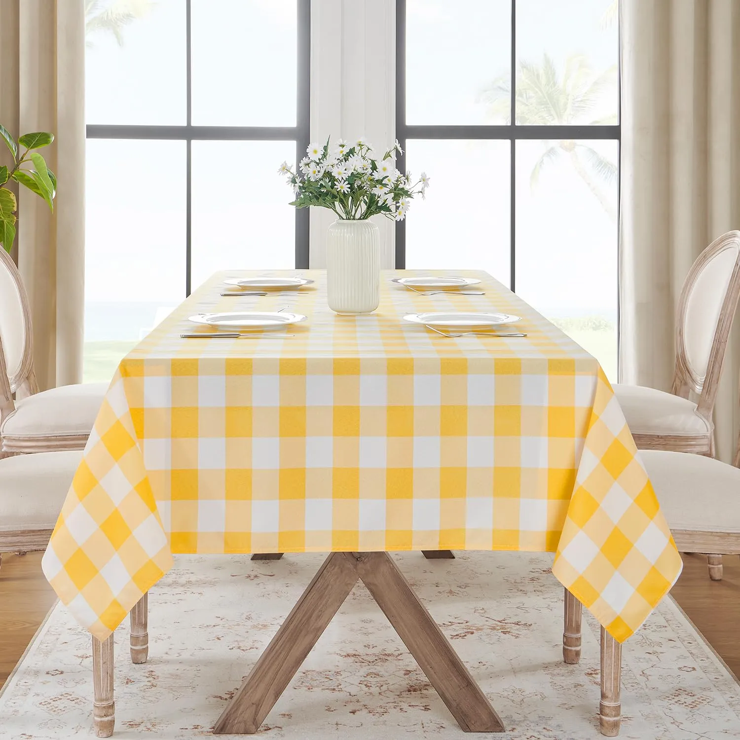 Softalker Tovaglie Rettangolari a Quadretti in Poliestere, Impermeabili e Antimacchia, 152,4 x 259,1 cm, Giallo e Bianco, Set da 2 - immagine 8