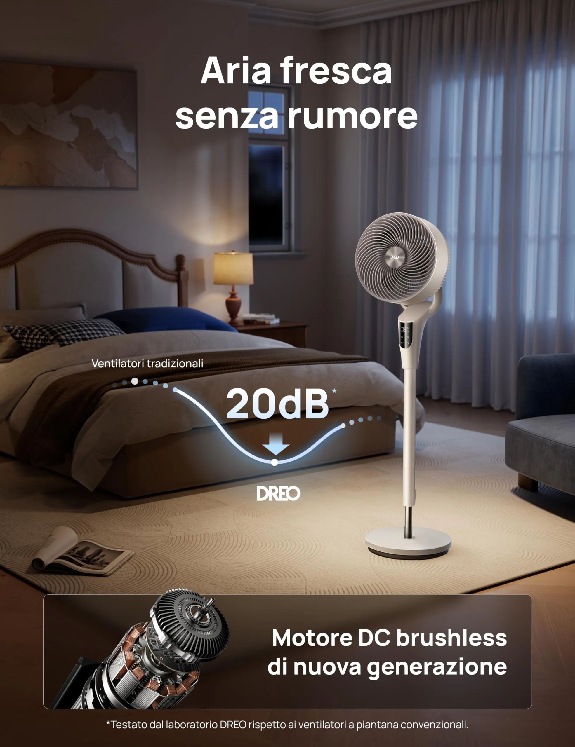 DREO Ventilatore a Piantana DR-HPF013 TurboPoly Fan 353, Motore DC, 8 Velocità, 3 Modalità, Timer 8H, Oscillazione 90°, Altezza 96–106cm - immagine 4