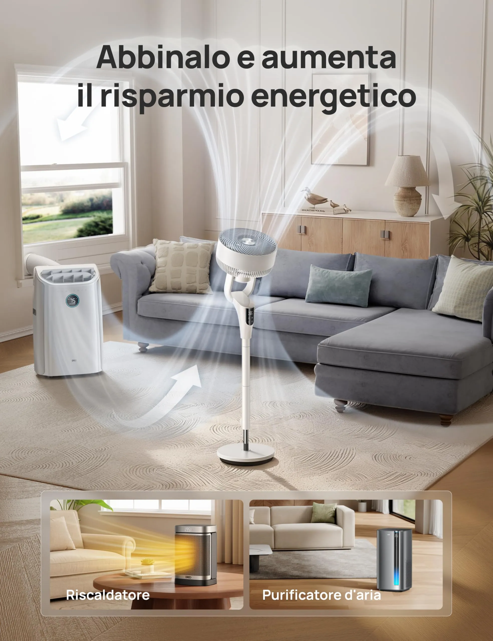 DREO Ventilatore a Piantana DR-HPF013 TurboPoly Fan 353, Motore DC, 8 Velocità, 3 Modalità, Timer 8H, Oscillazione 90°, Altezza 96–106cm - immagine 7