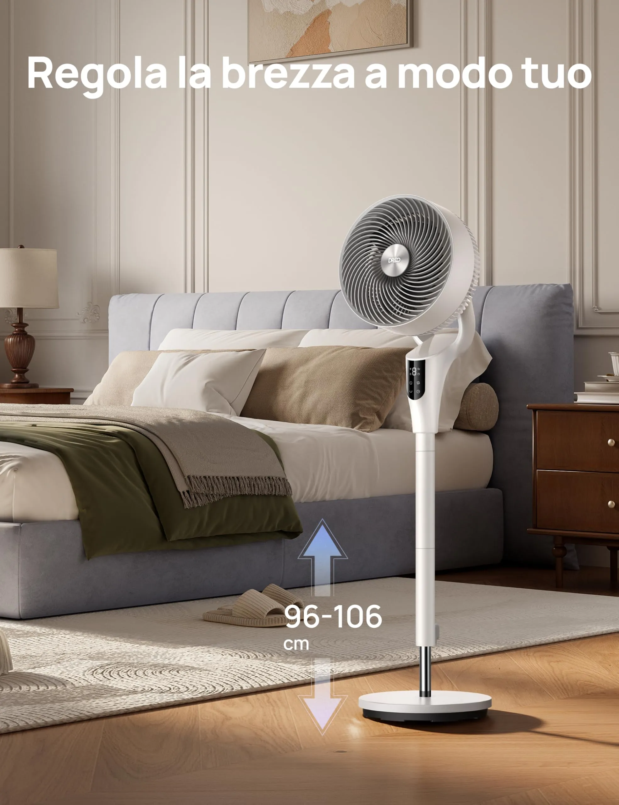 DREO Ventilatore a Piantana DR-HPF013 TurboPoly Fan 353, Motore DC, 8 Velocità, 3 Modalità, Timer 8H, Oscillazione 90°, Altezza 96–106cm - immagine 8