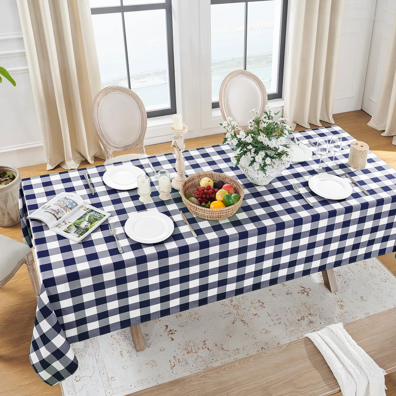 Softalker Tovaglie Rettangolari a Quadretti, Impermeabili e Antimacchia, 152,4 x 213,4 cm, Blu Navy e Bianco, Set da 2 - immagine 1