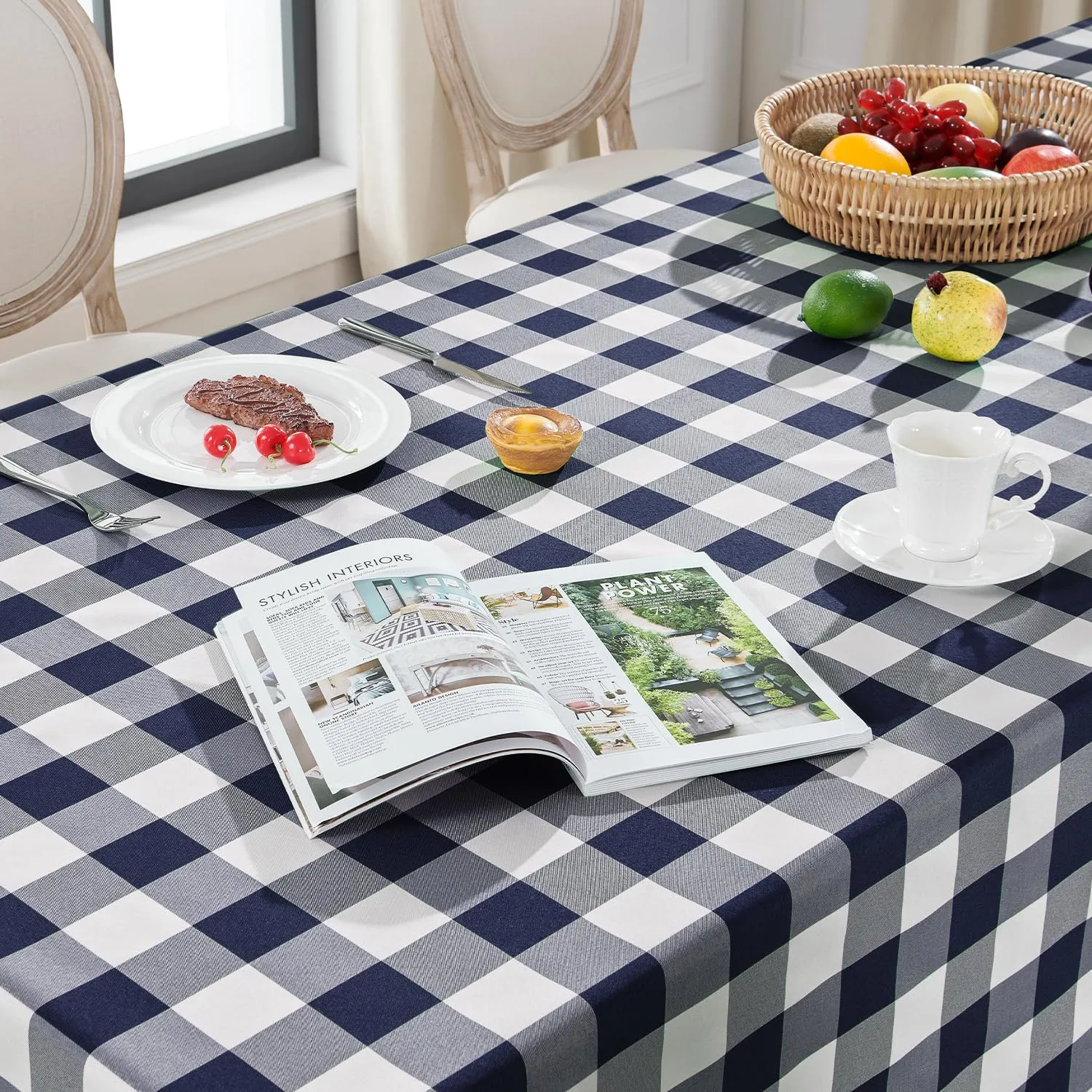 Softalker Tovaglie Rettangolari a Quadretti, Impermeabili e Antimacchia, 152,4 x 213,4 cm, Blu Navy e Bianco, Set da 2 - immagine 3