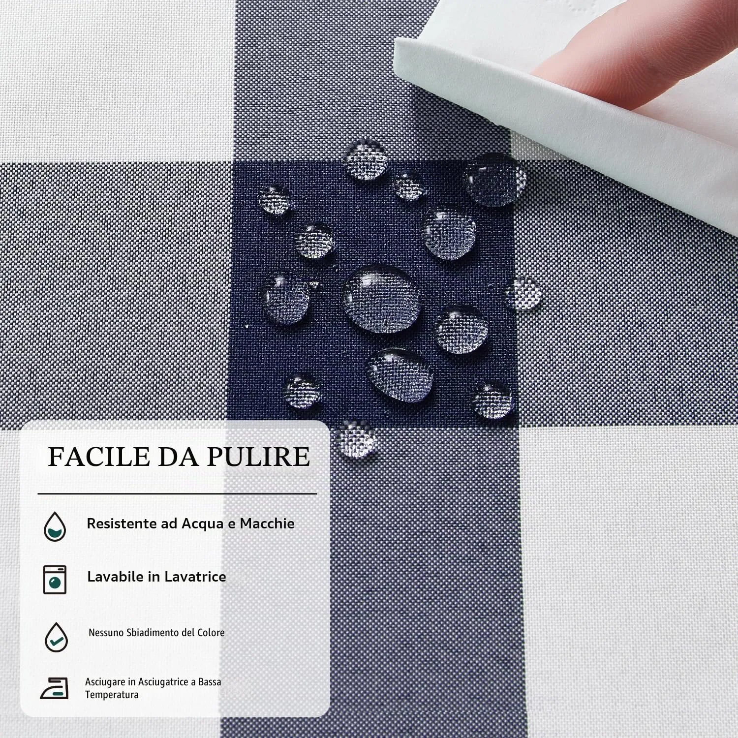 Softalker Tovaglie Rettangolari a Quadretti, Impermeabili e Antimacchia, 152,4 x 213,4 cm, Blu Navy e Bianco, Set da 2 - immagine 4