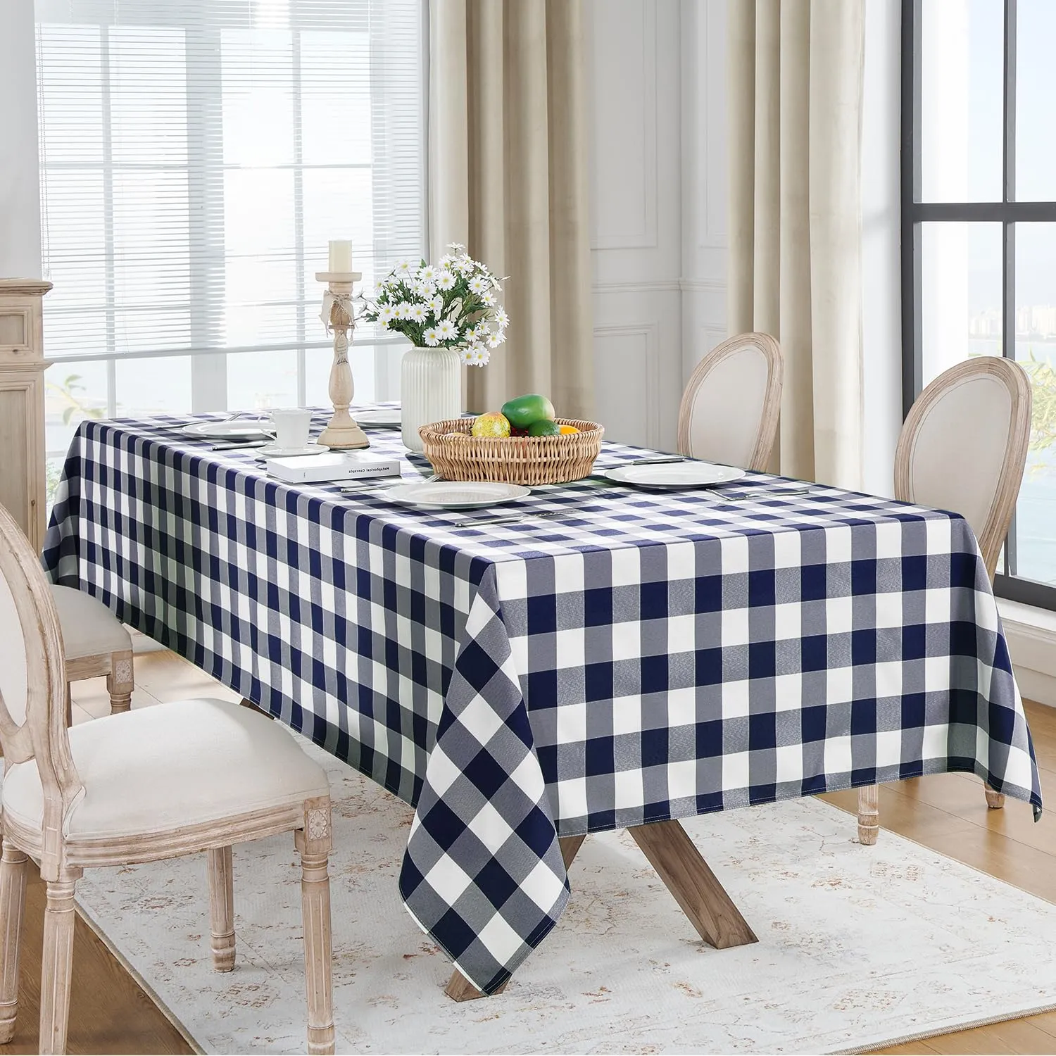 Softalker Tovaglie Rettangolari a Quadretti, Impermeabili e Antimacchia, 152,4 x 213,4 cm, Blu Navy e Bianco, Set da 2 - immagine 7