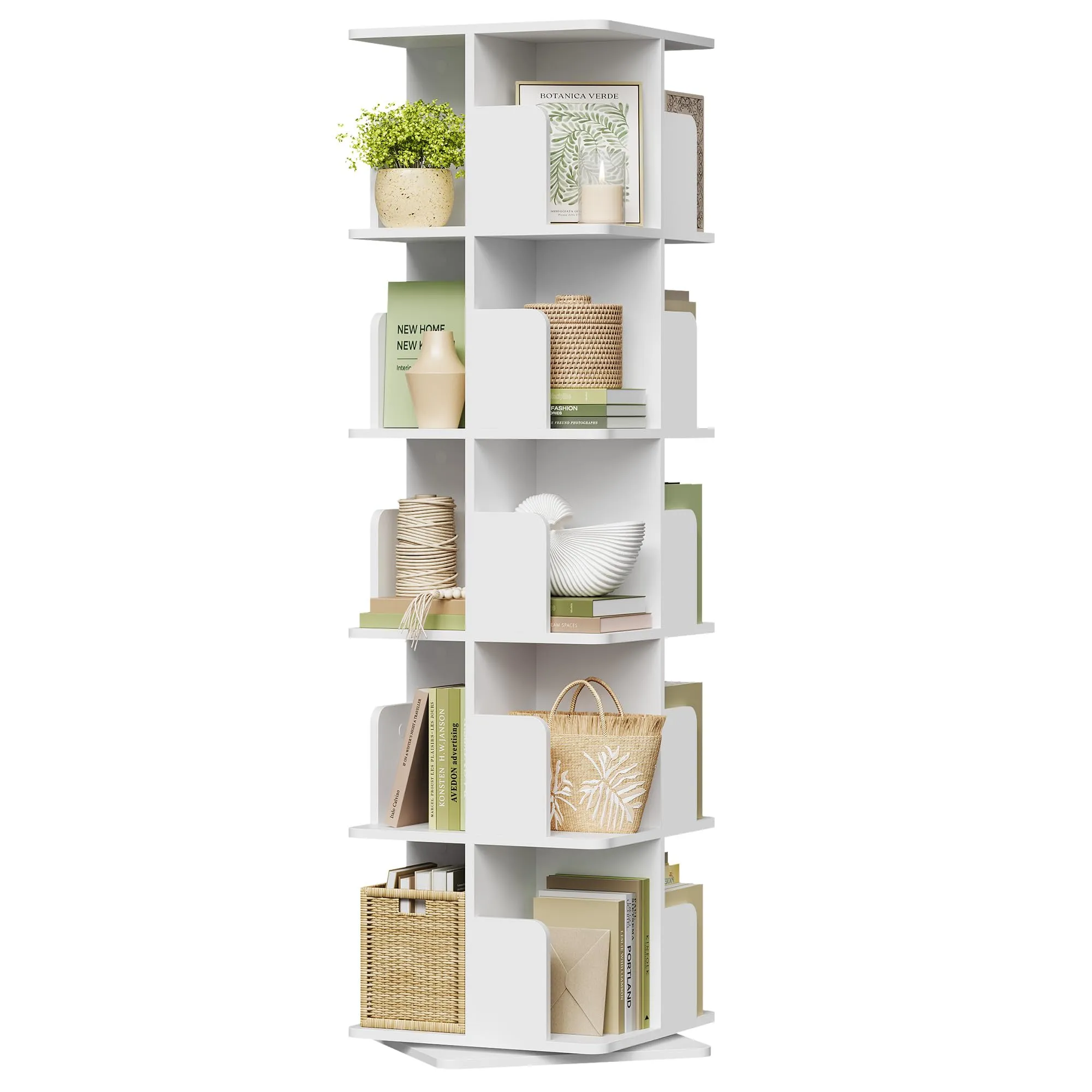 EUGAD Libreria Girevole a 5 Livelli, Scaffale d'Angolo a Pavimento, Bianco - immagine 1