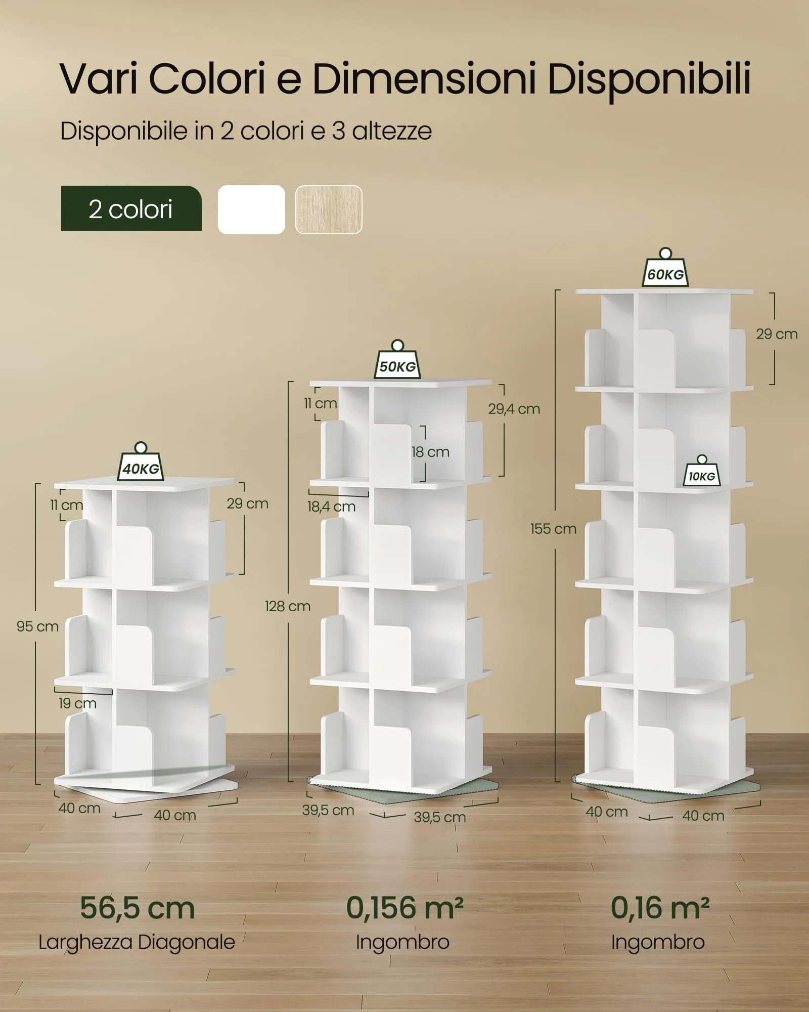 EUGAD Libreria Girevole a 5 Livelli, Scaffale d'Angolo a Pavimento, Bianco - immagine 3