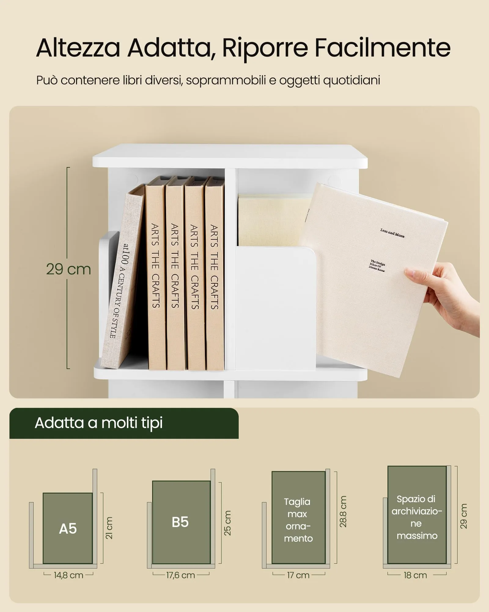 EUGAD Libreria Girevole a 5 Livelli, Scaffale d'Angolo a Pavimento, Bianco - immagine 5