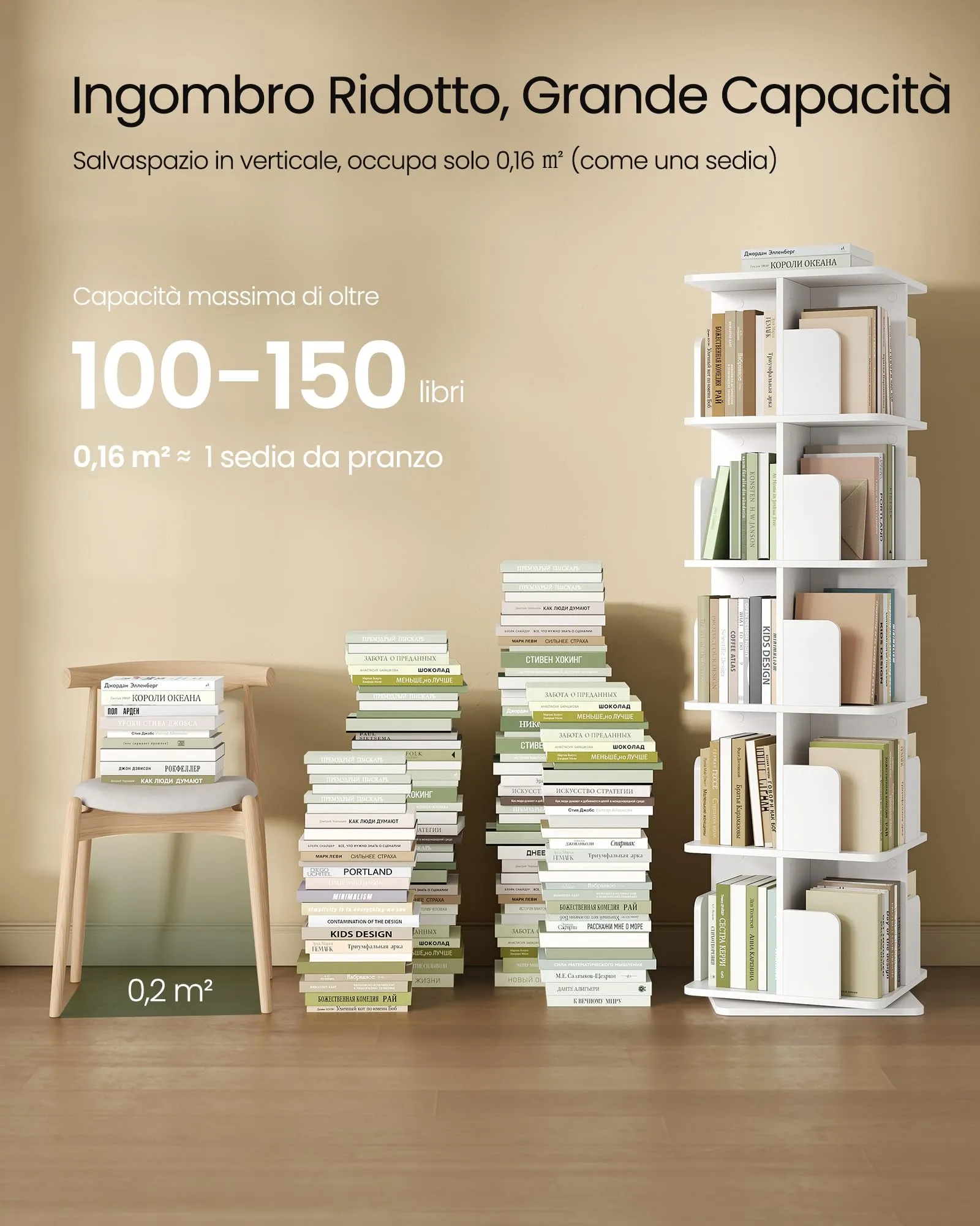 EUGAD Libreria Girevole a 5 Livelli, Scaffale d'Angolo a Pavimento, Bianco - immagine 8