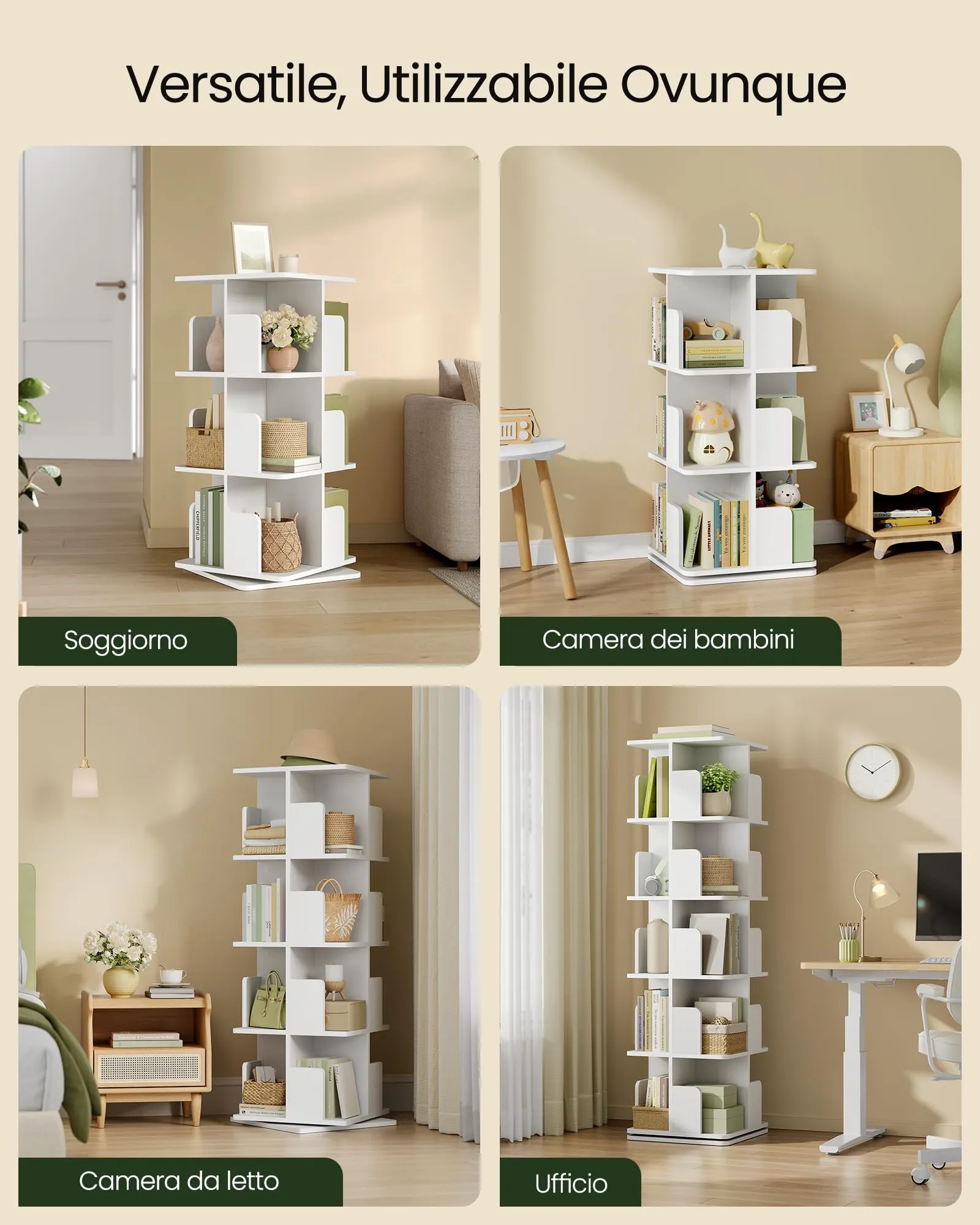 EUGAD Libreria Girevole a 5 Livelli, Scaffale d'Angolo a Pavimento, Bianco - immagine 9
