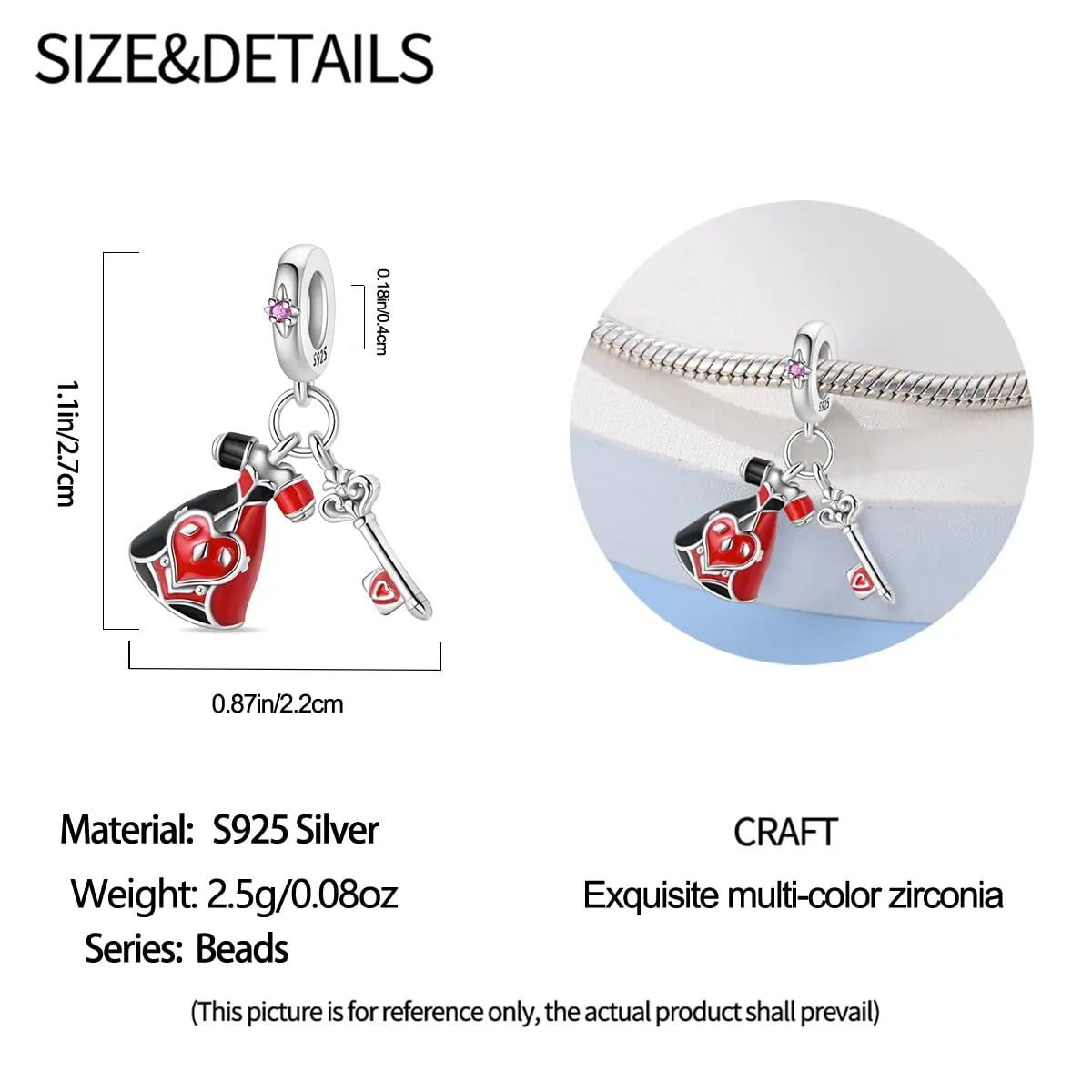 KUNSIR Ciondolo in Argento Sterling 925 con Cubic Zirconia per Braccialetti e Collane Europei - immagine 5