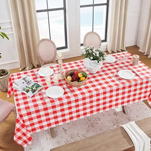 Softalker Tovaglie Rettangolari a Quadretti, Poliestere, Impermeabili e Antimacchia, 152,4 x 304,8 cm, Rosso e Bianco, Set da 2 - immagine 2