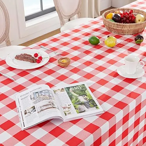 Softalker Tovaglie Rettangolari a Quadretti, Poliestere, Impermeabili e Antimacchia, 152,4 x 304,8 cm, Rosso e Bianco, Set da 2 - immagine 3