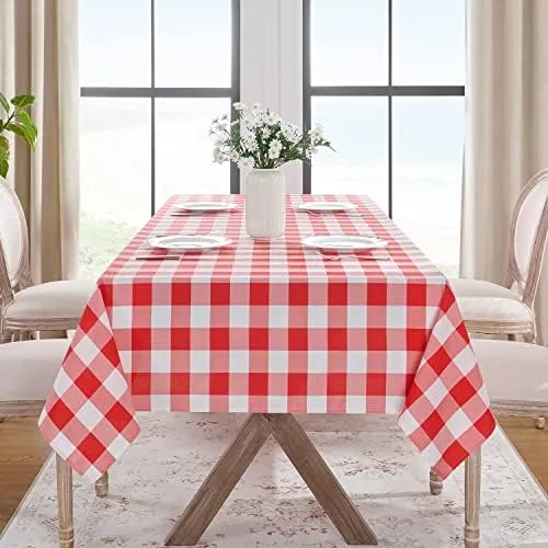 Softalker Tovaglie Rettangolari a Quadretti, Poliestere, Impermeabili e Antimacchia, 152,4 x 304,8 cm, Rosso e Bianco, Set da 2 - immagine 8
