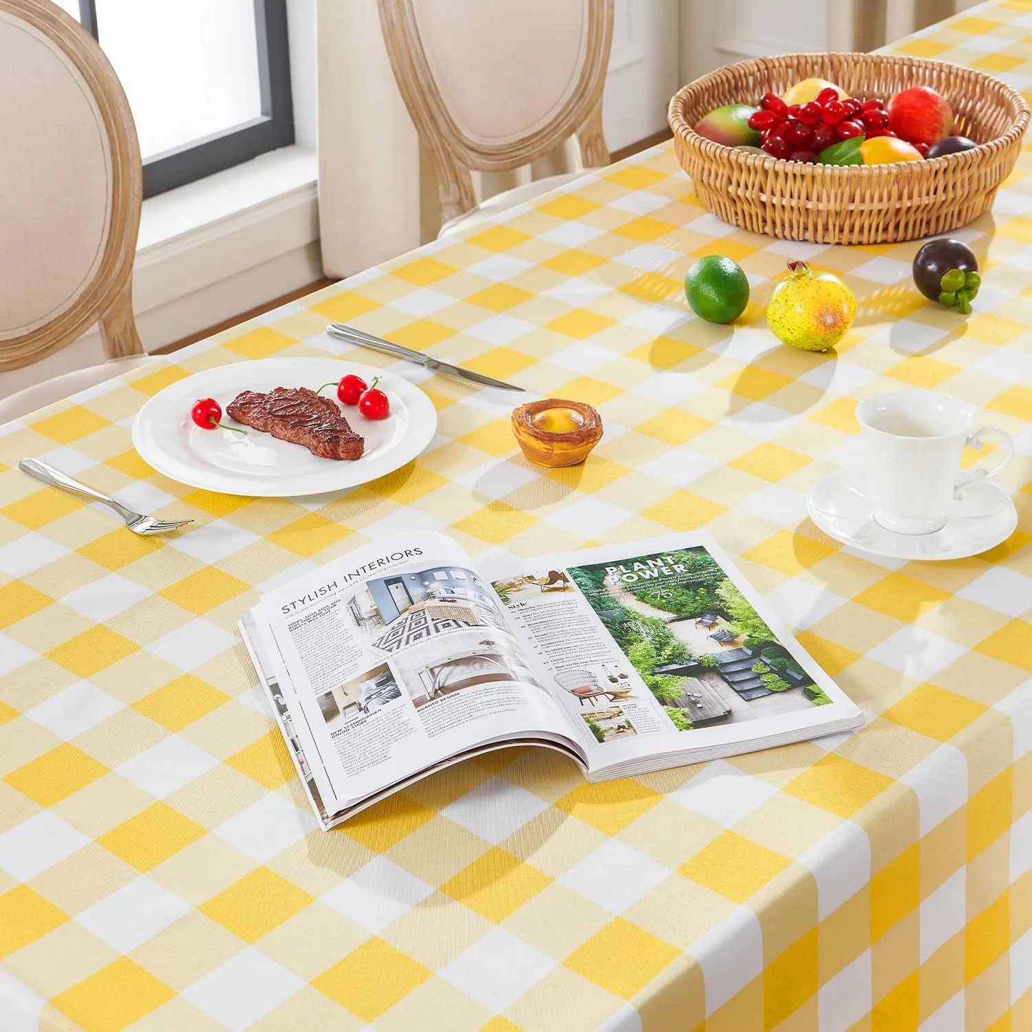 Softalker Tovaglie Rettangolari a Quadretti in Poliestere, Impermeabili e Antimacchia, 152,4 x 213,4 cm, Giallo e Bianco, Set da 2 - immagine 3