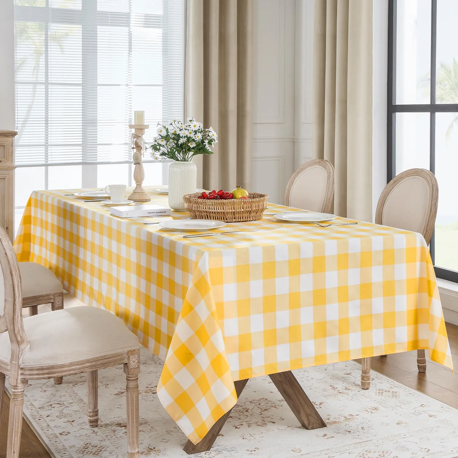 Softalker Tovaglie Rettangolari a Quadretti in Poliestere, Impermeabili e Antimacchia, 152,4 x 213,4 cm, Giallo e Bianco, Set da 2 - immagine 7