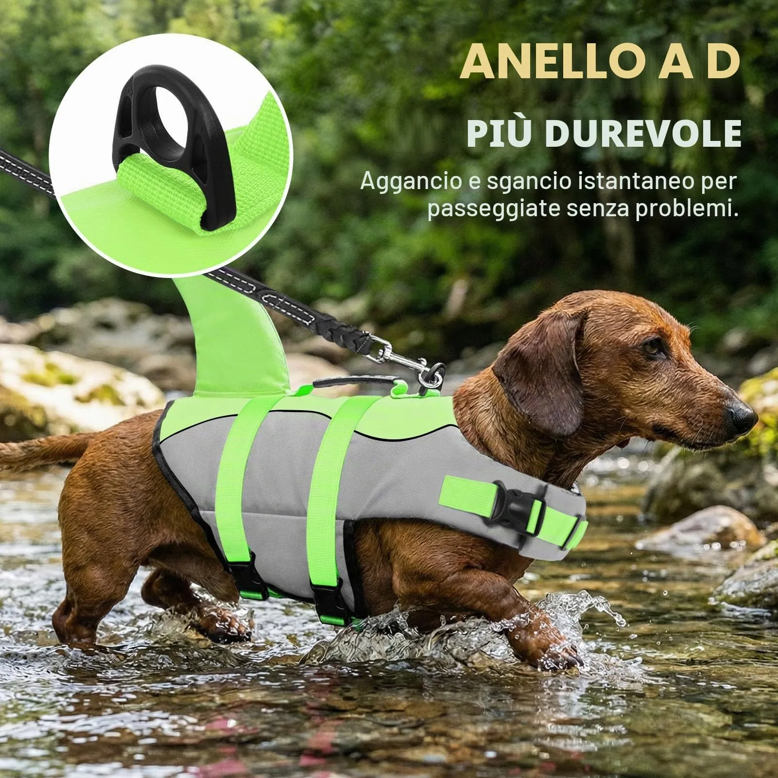 Queenmore Giubbotto di Salvataggio per Cani Ripstop Shark, Gilet di Sicurezza Regolabile con Manico di Salvataggio, Verde, S - immagine 4
