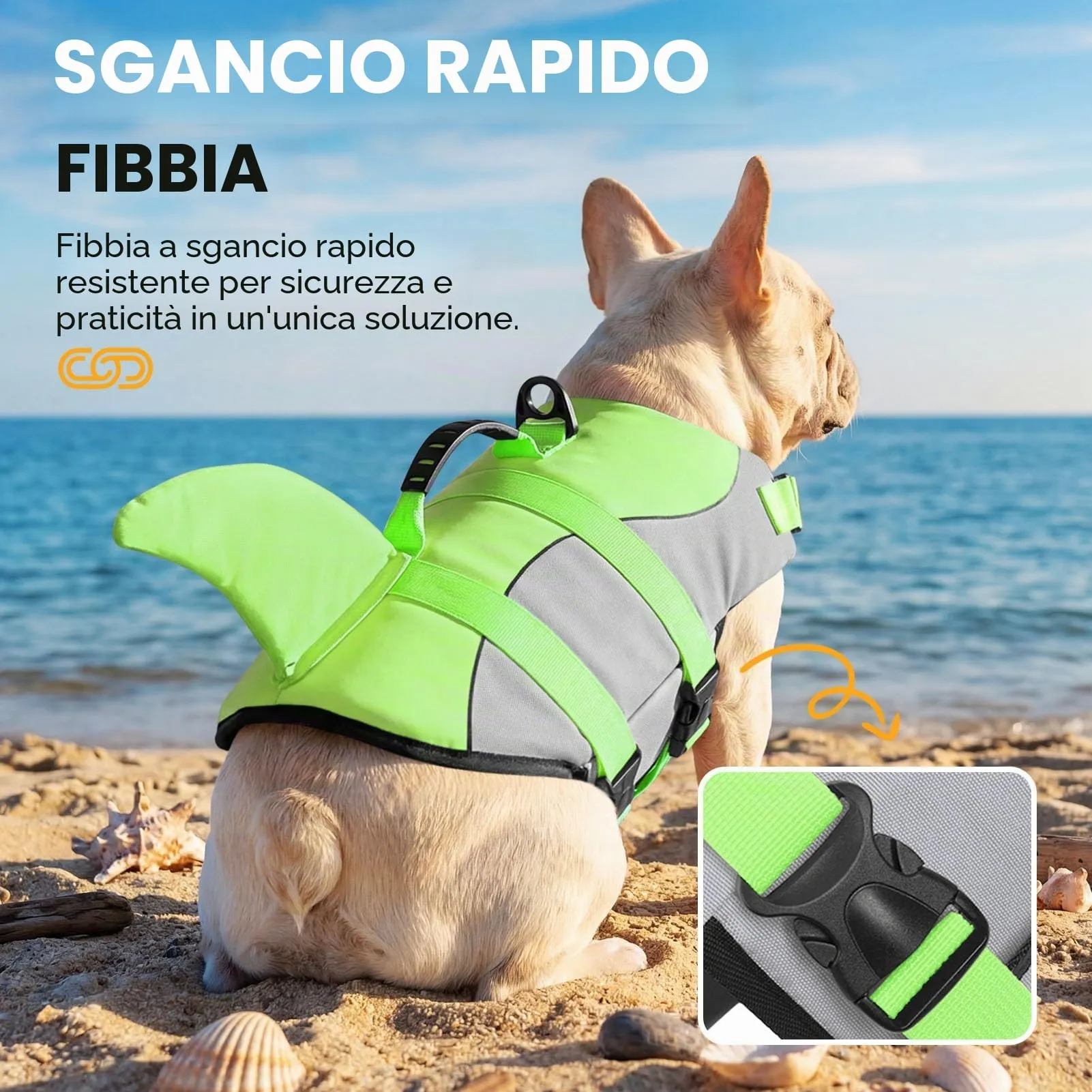 Queenmore Giubbotto di Salvataggio per Cani Ripstop Shark, Gilet di Sicurezza Regolabile con Manico di Salvataggio, Verde, S - immagine 5