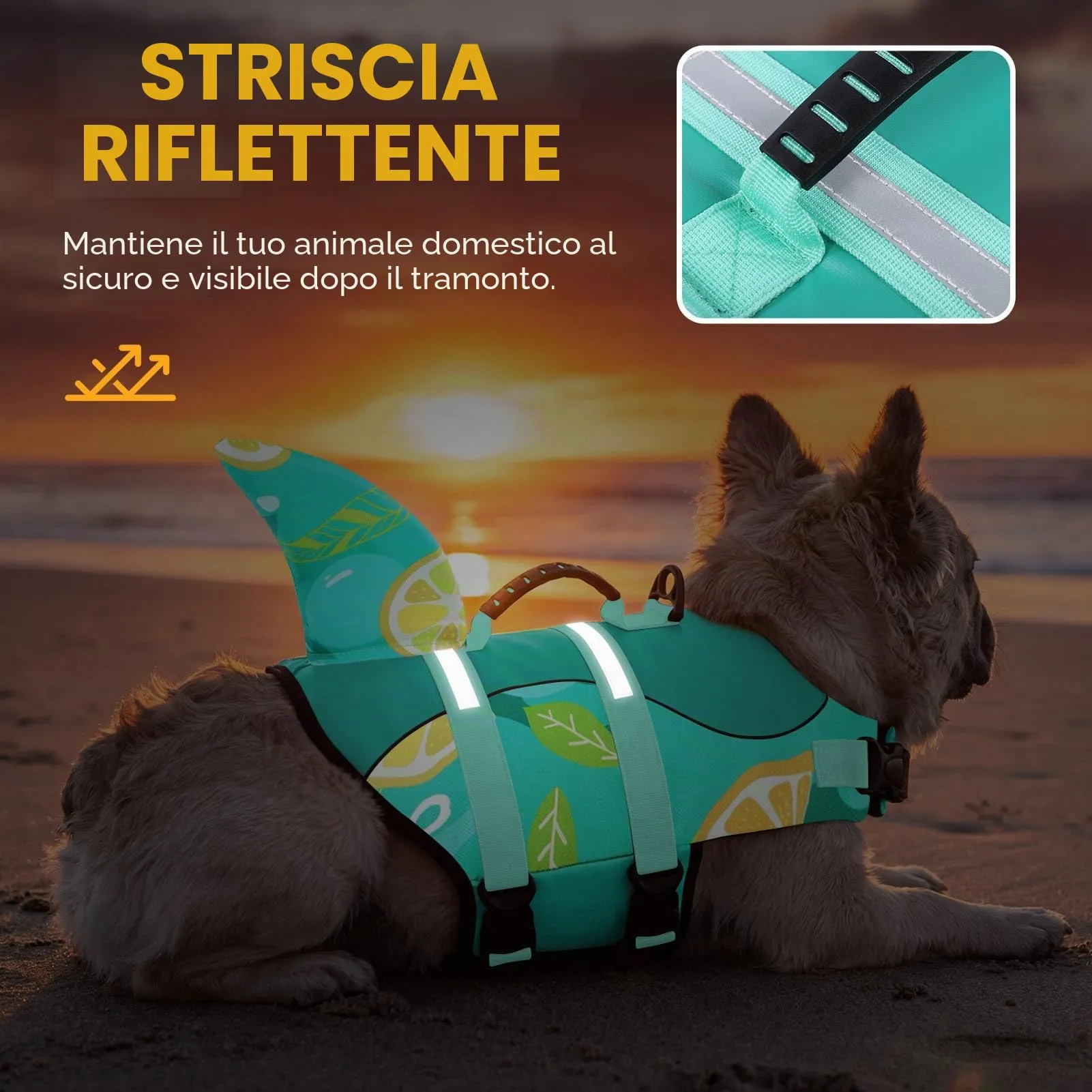 Queenmore Giubbotto Salvagente Cane in Ripstop Design Squalo, Limone, 2XL - immagine 4
