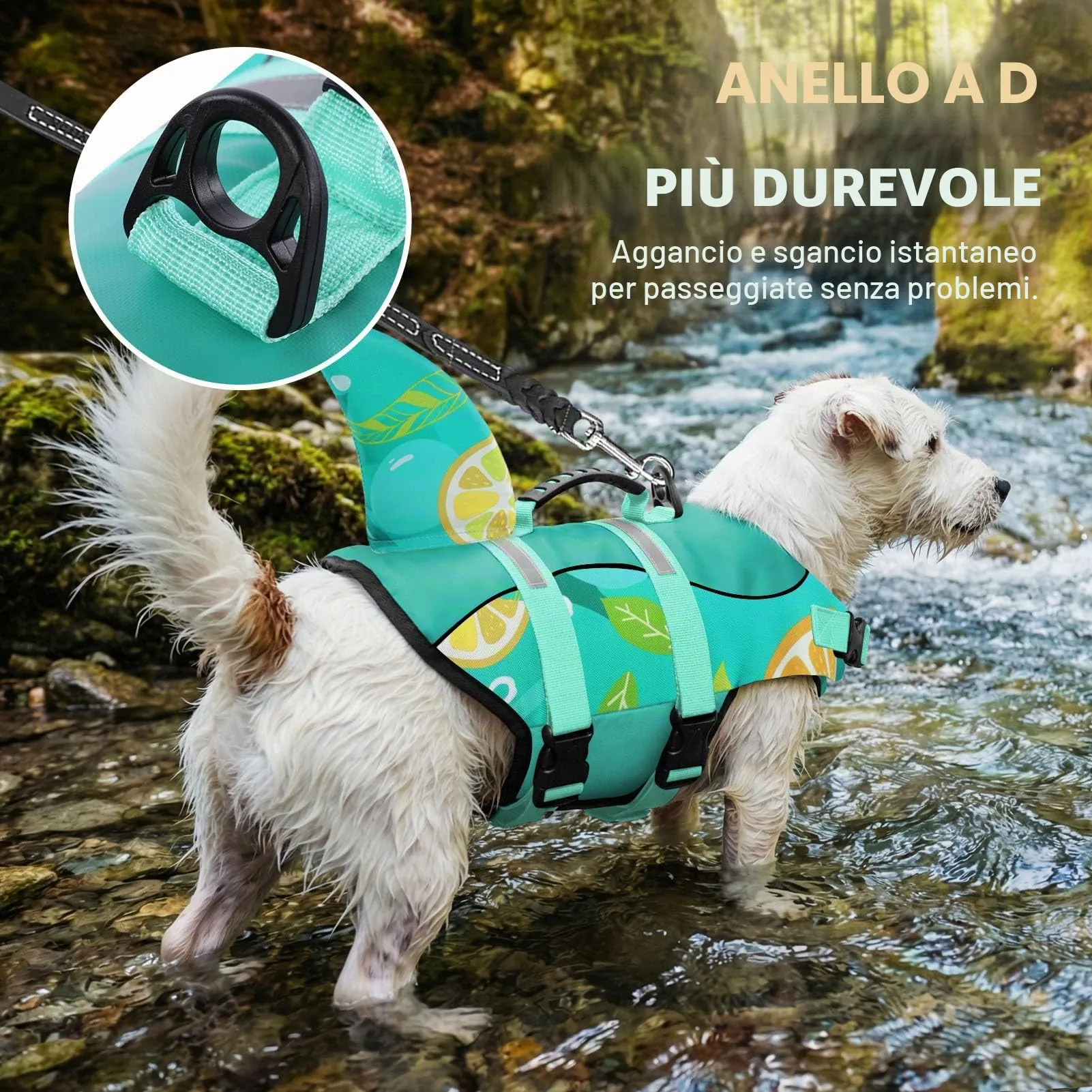 Queenmore Giubbotto Salvagente Cane in Ripstop Design Squalo, Limone, 2XL - immagine 5