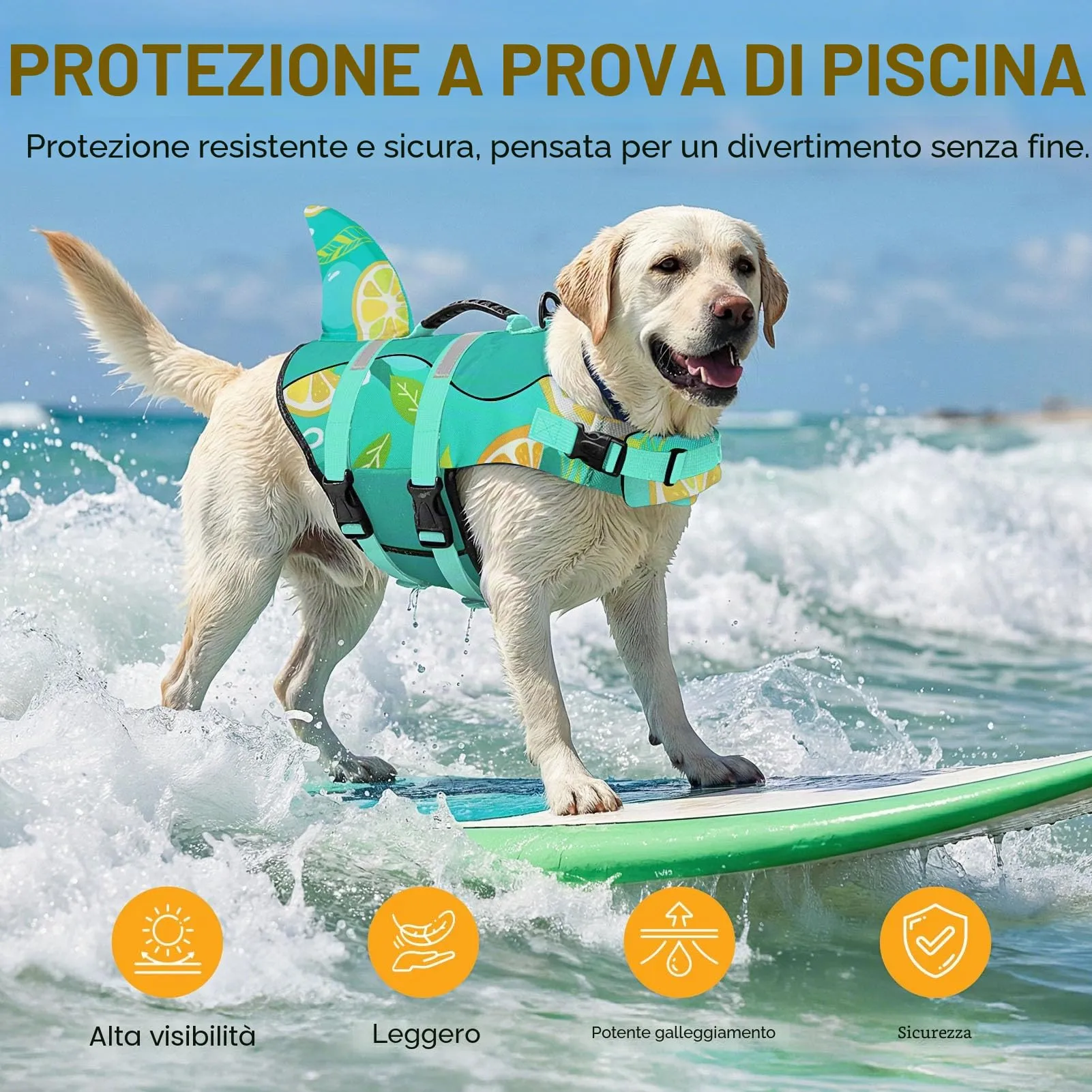 Queenmore Giubbotto Salvagente Cane in Ripstop Design Squalo, Limone, 2XL - immagine 7