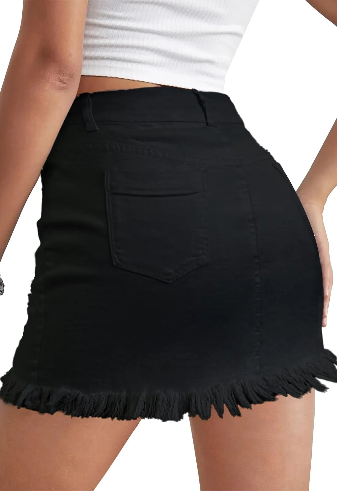 Alaster Queen Gonna in Jeans da Donna, Corta, Elasticizzata con Tasche, Nero, S - immagine 2
