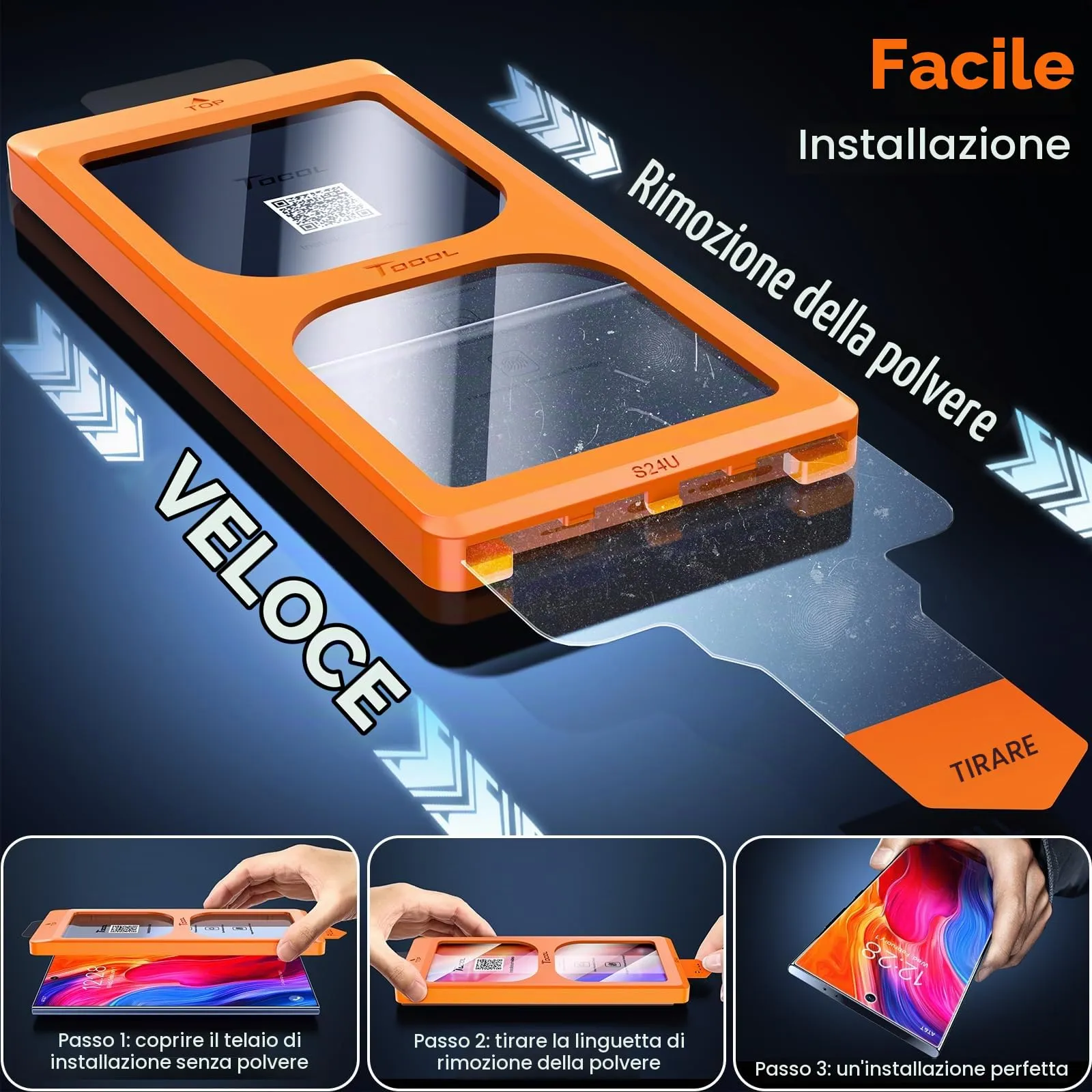 TOCOL Pellicola Protettiva in Vetro Temperato 9H per Samsung Galaxy S24 Ultra, Trasparente, 2 Pezzi - immagine 3