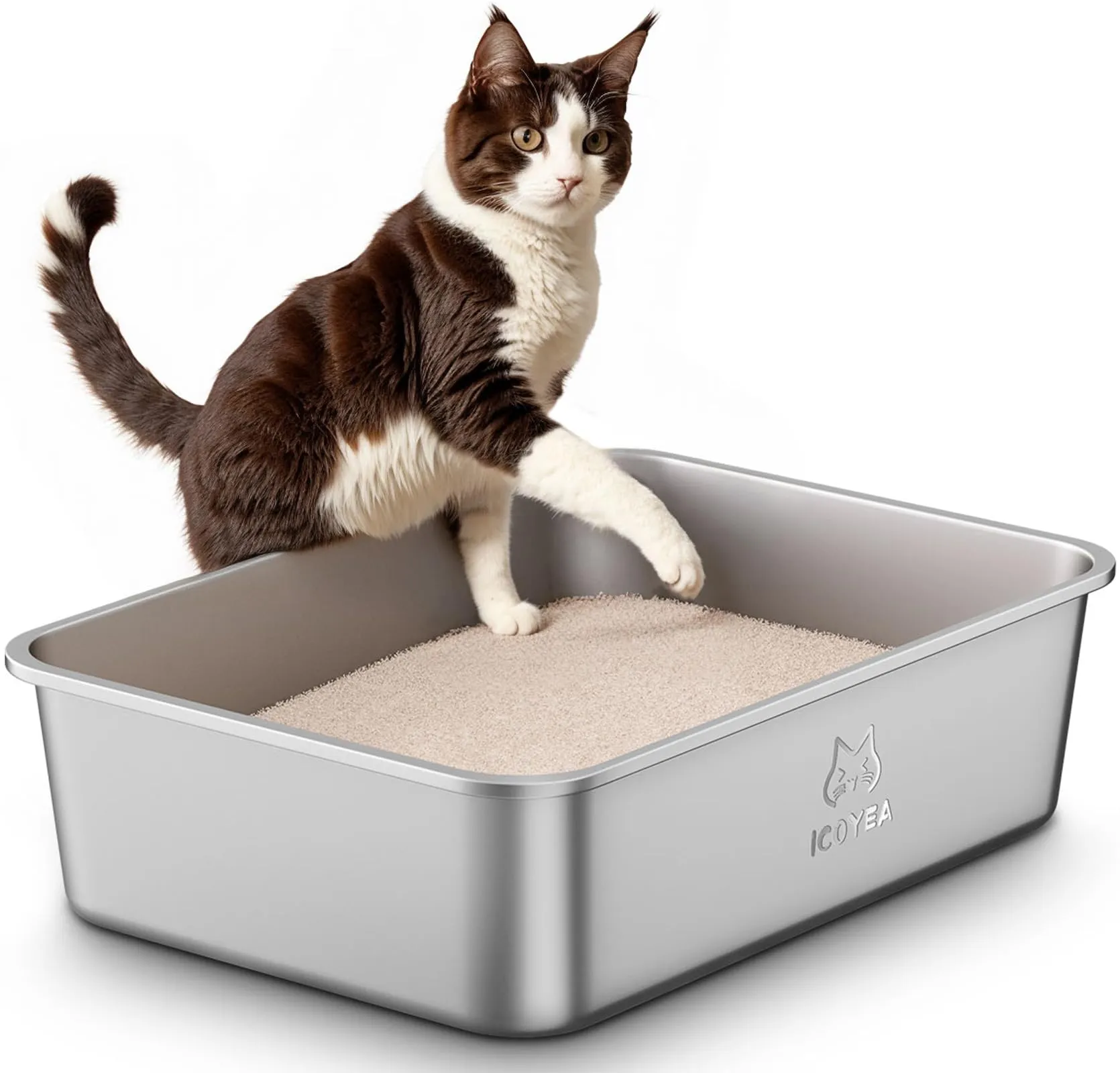 ICOYEA Lettiera in Acciaio Inox per Gatti e Piccoli Animali, 45x35x15 cm - immagine 1