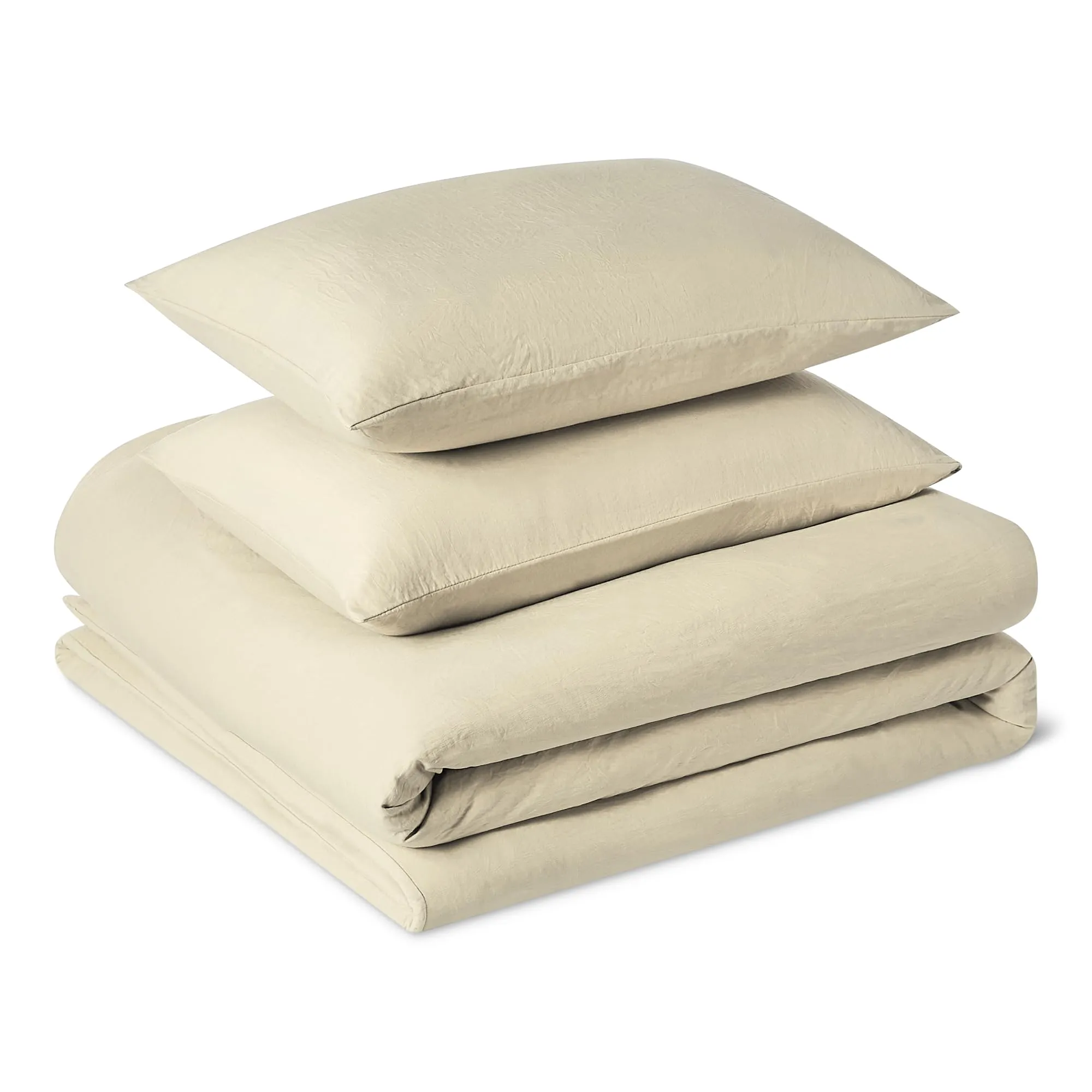 Amazon Basics Set Copripiumino in Microfibra Prelavata, 200x200 cm e 2 Federe 50x80 cm, Beige - immagine 1