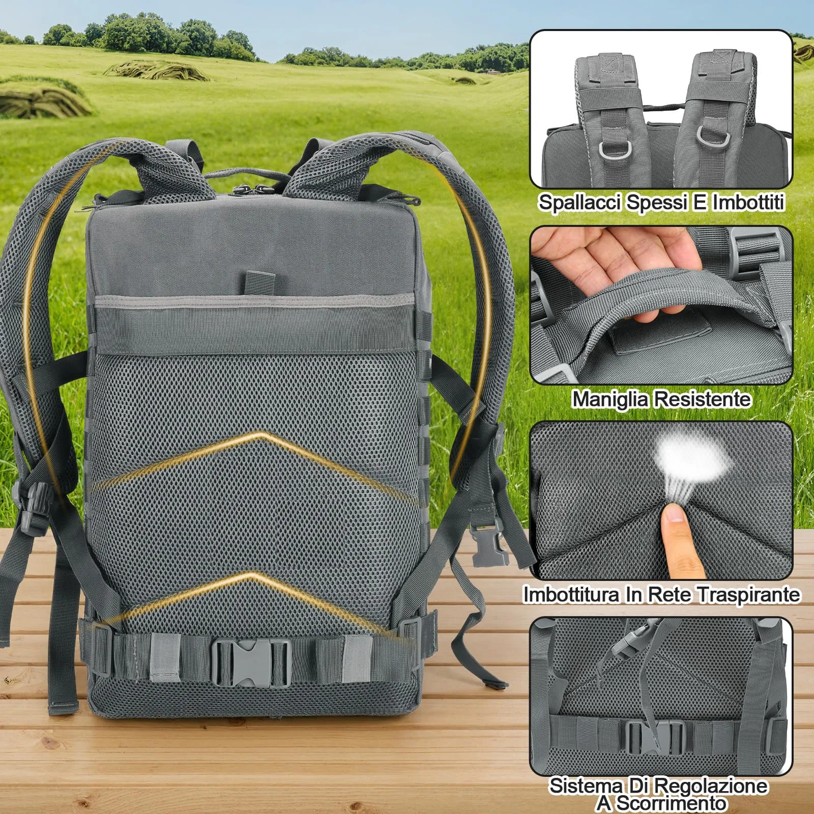 SHANNA Zaino Tattico Militare 45 Litri Impermeabile con Sistema Molle per Escursionismo, Campeggio e Trekking - immagine 4