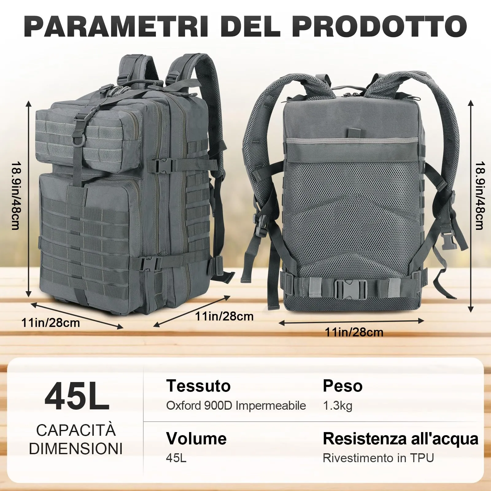 SHANNA Zaino Tattico Militare 45 Litri Impermeabile con Sistema Molle per Escursionismo, Campeggio e Trekking - immagine 5