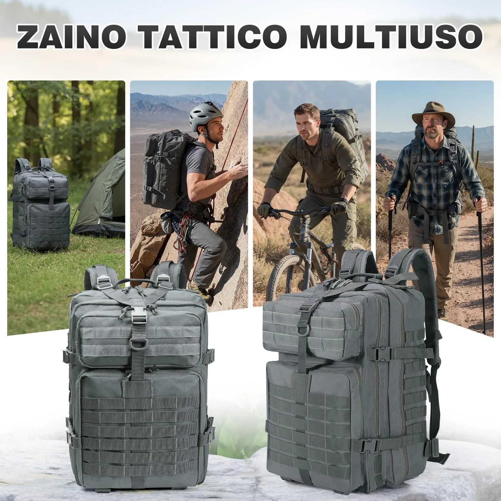 SHANNA Zaino Tattico Militare 45 Litri Impermeabile con Sistema Molle per Escursionismo, Campeggio e Trekking - immagine 7