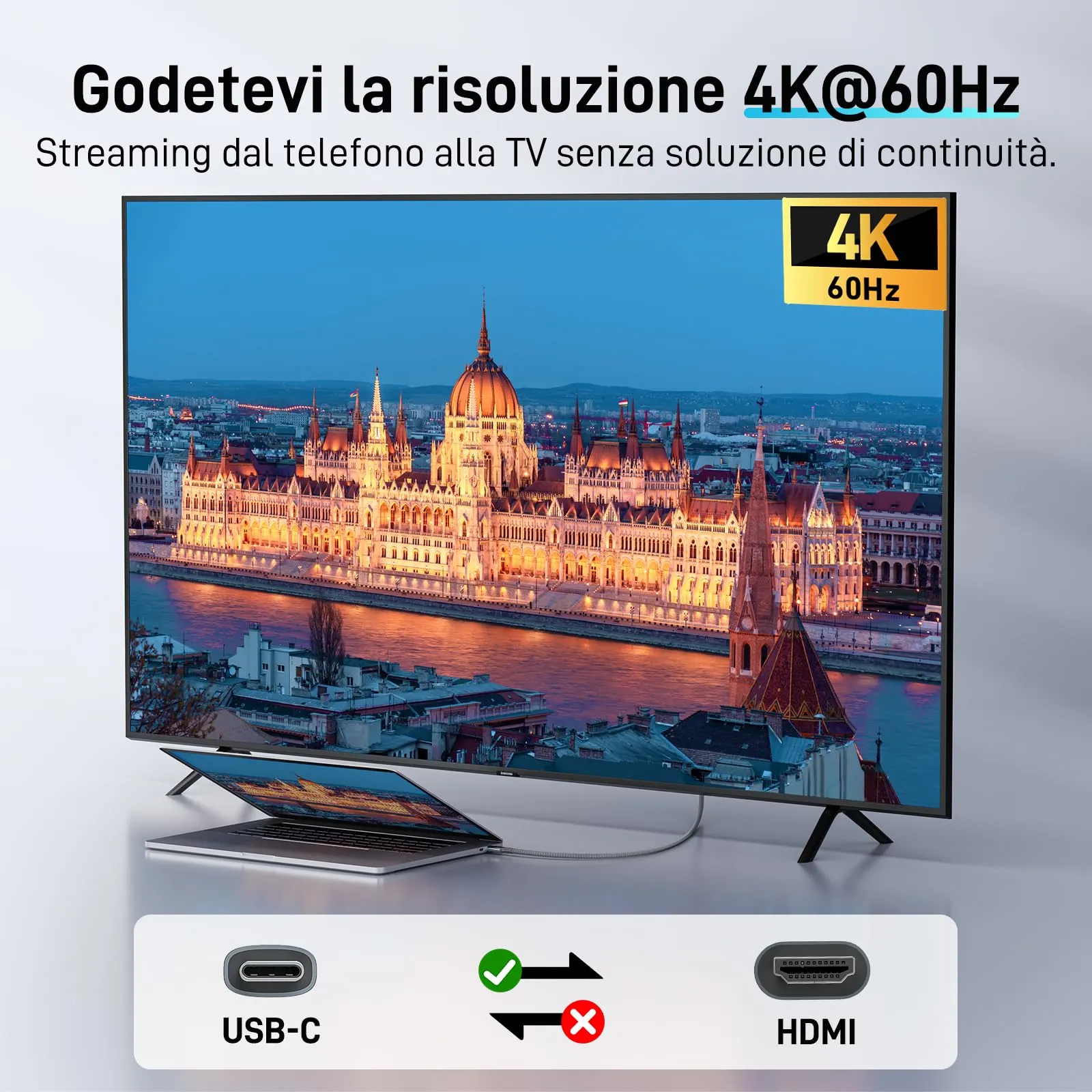 Acer Cavo USB-C a HDMI 4K@60Hz Thunderbolt 3/4 HDMI 2.0, 2m - immagine 2