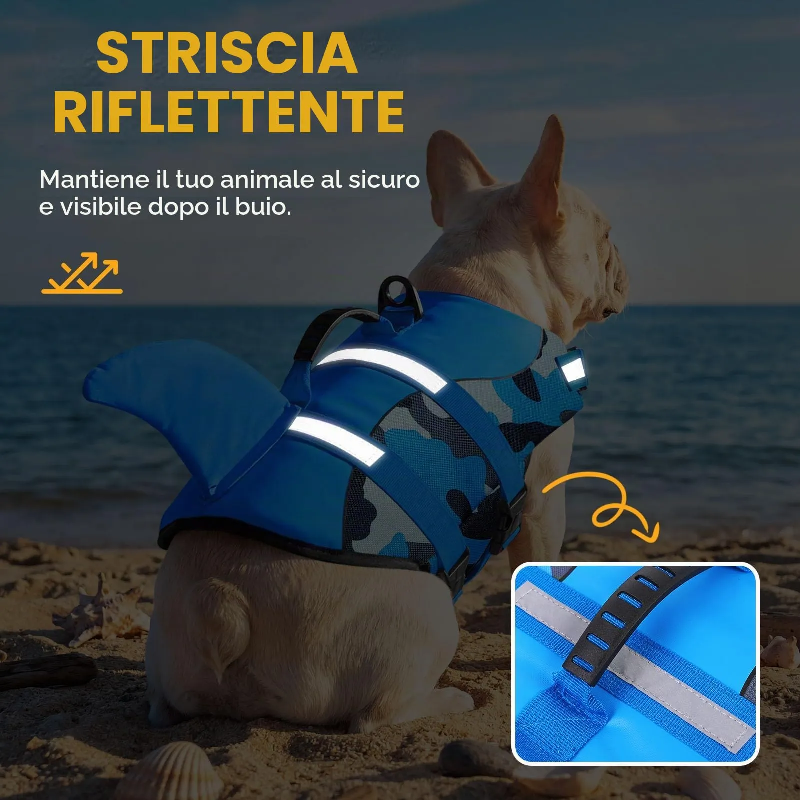 Queenmore Giubbotto di Salvataggio per Cani in Ripstop con Pinna di Squalo, Mimetico Blu, XS - immagine 5