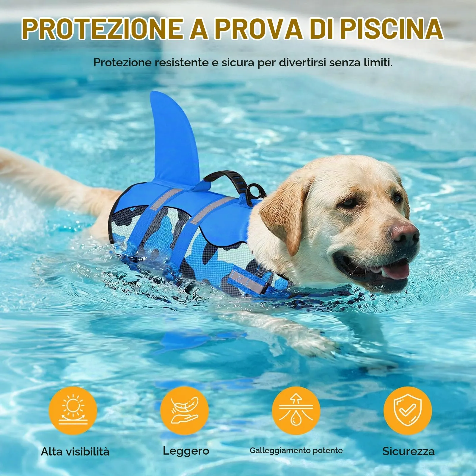 Queenmore Giubbotto di Salvataggio per Cani in Ripstop con Pinna di Squalo, Mimetico Blu, XS - immagine 7